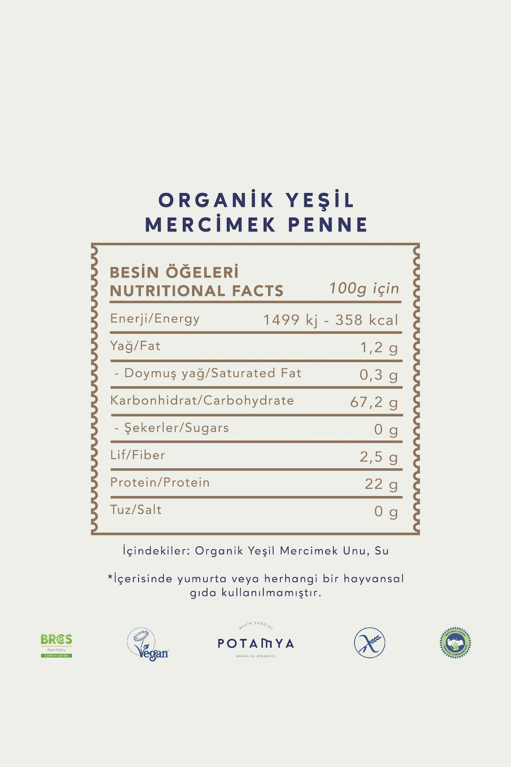 Organik Glutensiz Yeşil Mercimekli Penne 240 Gr