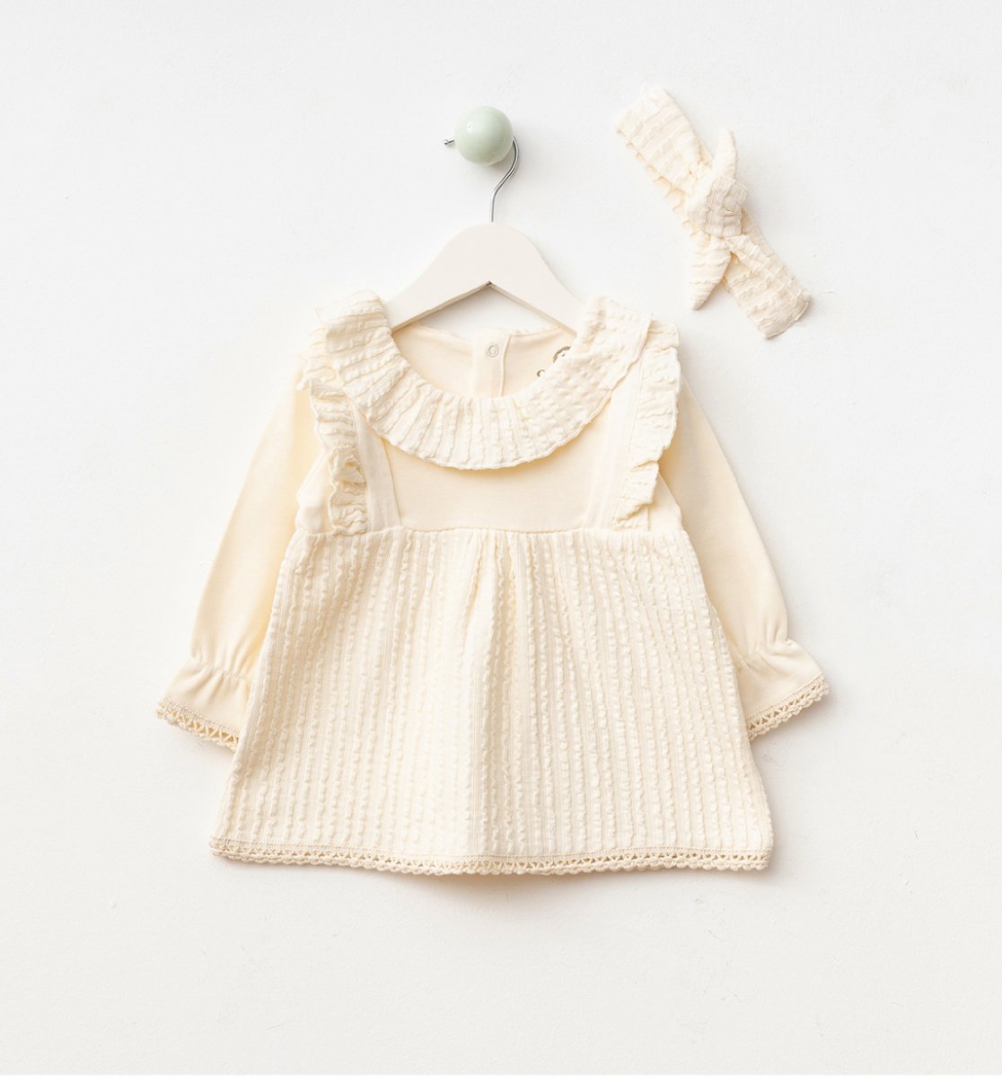 Kız Bebek Natural Renk Elbise Saç Bantlı Set