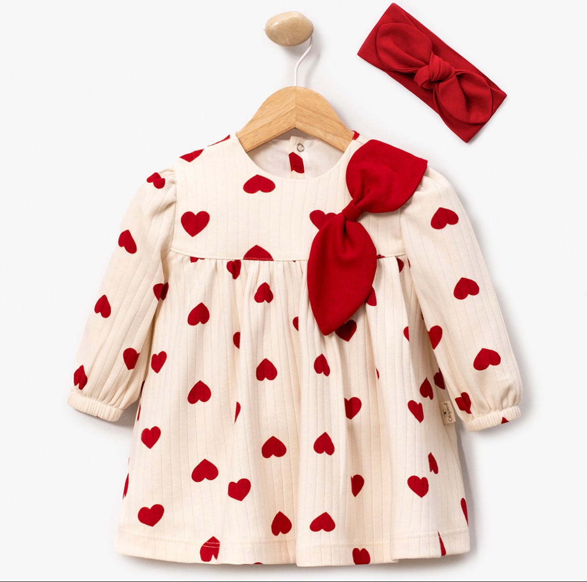 Kız Bebek Kalp Desenli Saç Bantlı Set