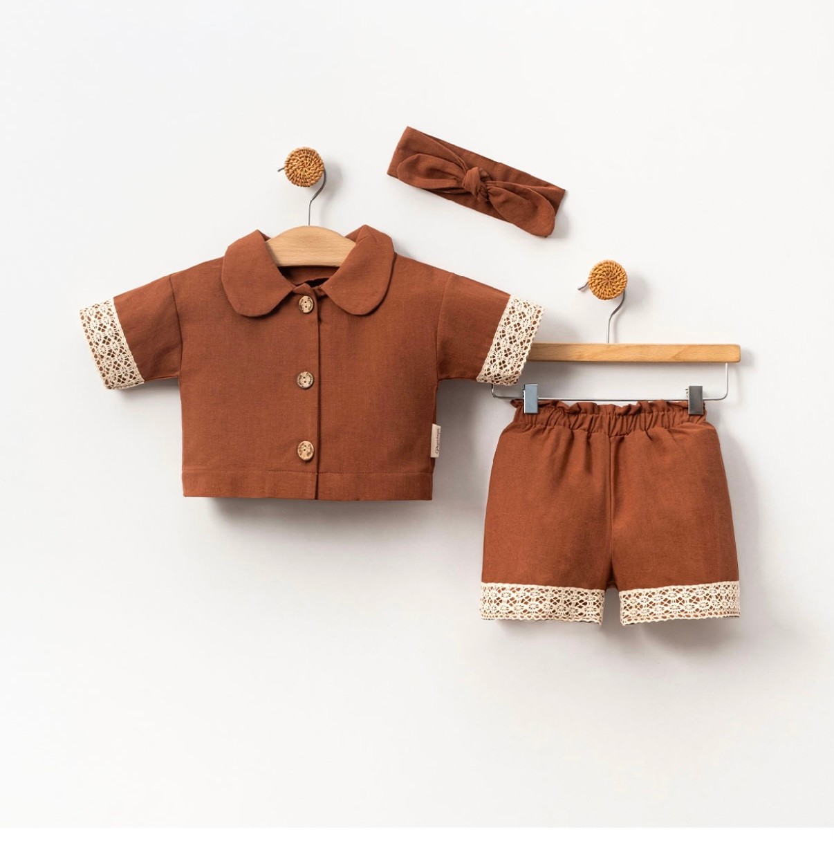 Kız Bebek Dantelli Ceketli 3lü Takım