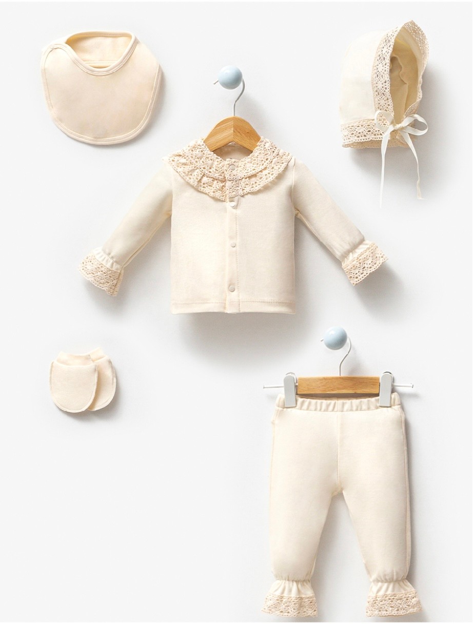 Kız Bebek 0-3 Ay Dantelli 5li Set