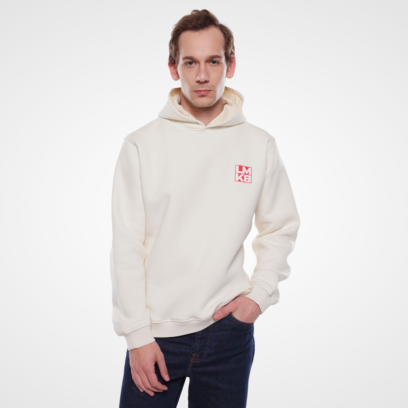 Lamakaeb Club Fleece Unisex Pullover Hooide-Polar White