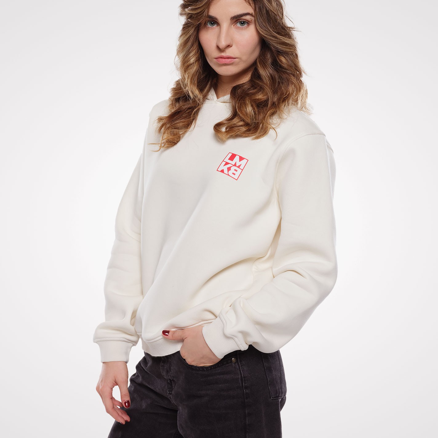 Lamakaeb Club Fleece Unisex Pullover Hooide-Polar White