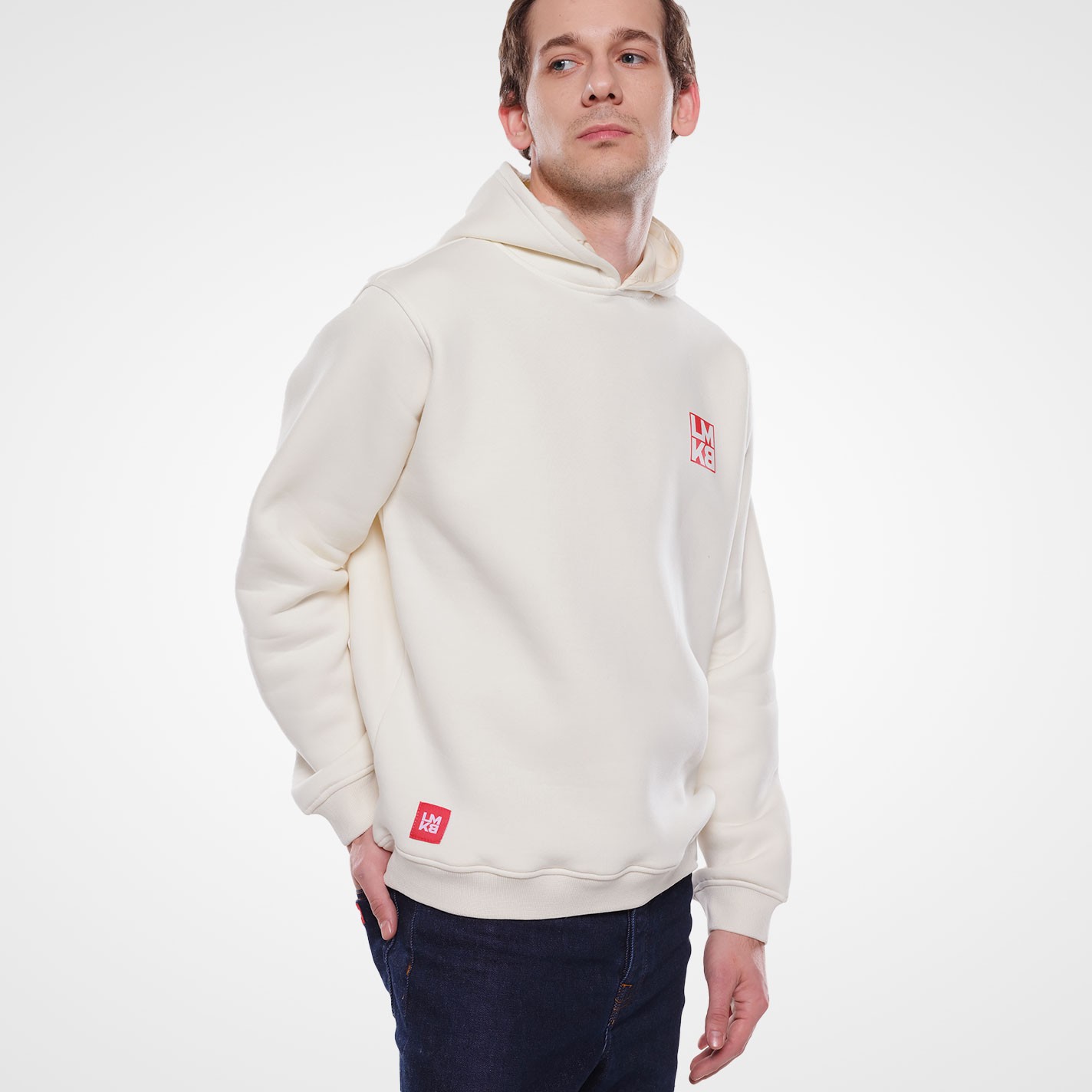 Lamakaeb Club Fleece Unisex Pullover Hooide-Polar White