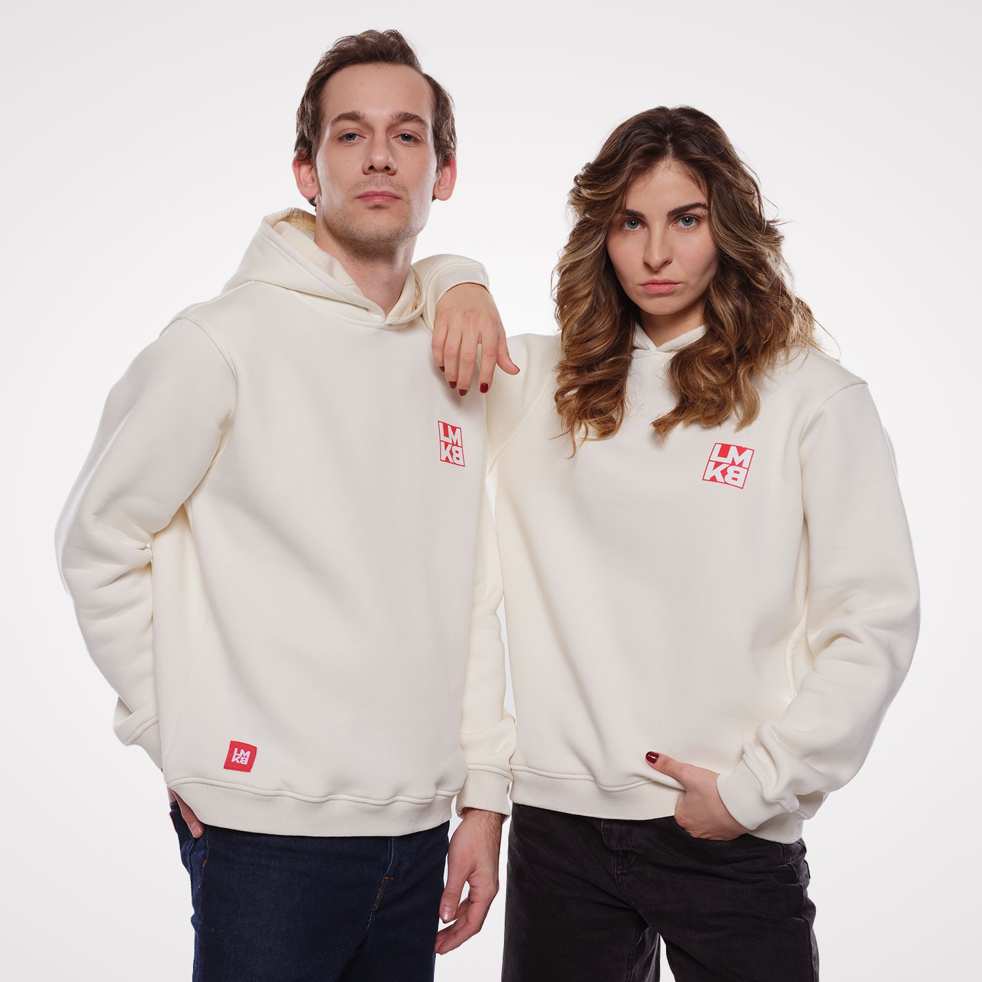 Lamakaeb Club Fleece Unisex Pullover Hooide-Polar White