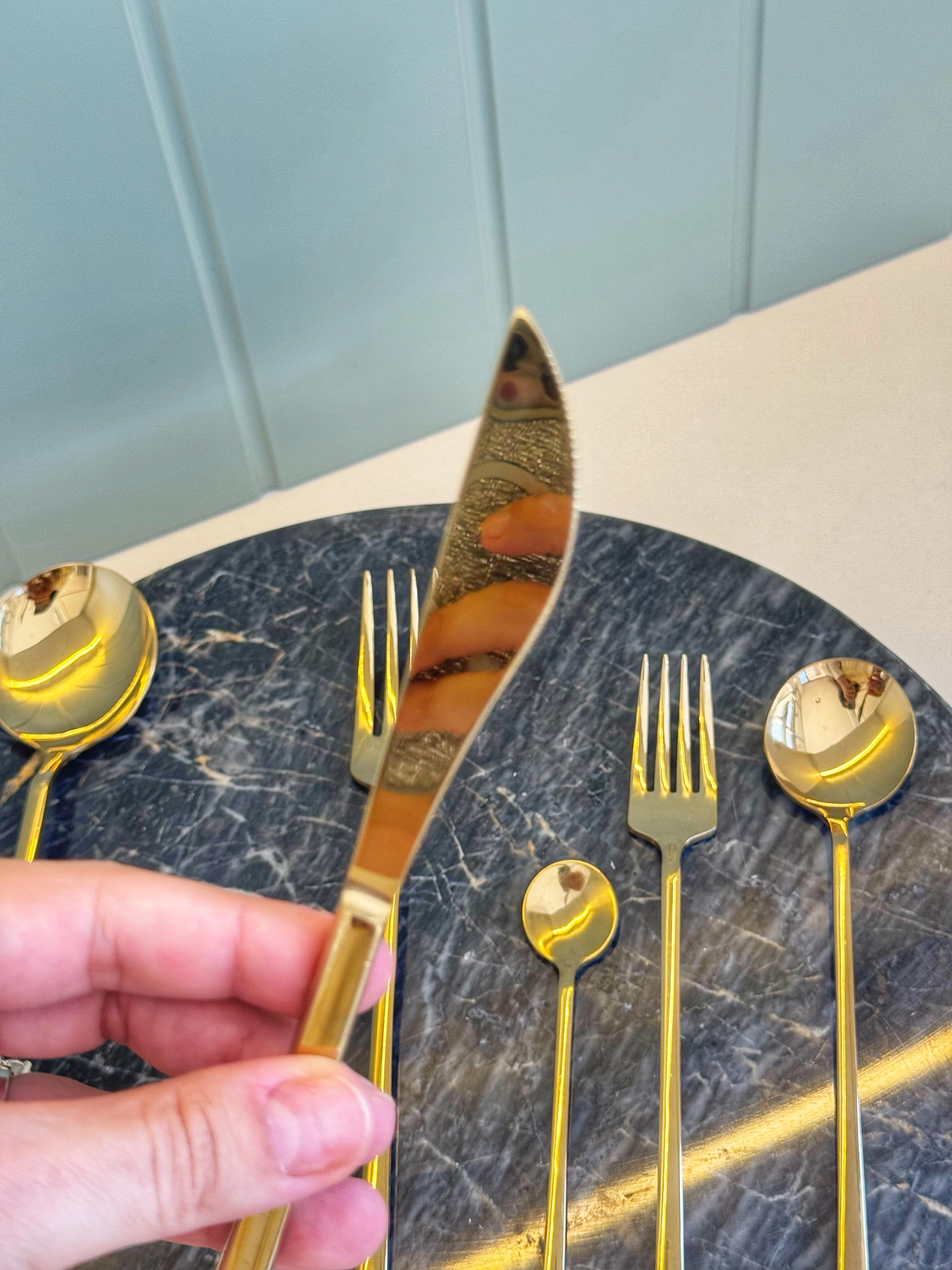 36 Parça 6 Kişilik Gold Kaşık Çatal Bıçak Takımı