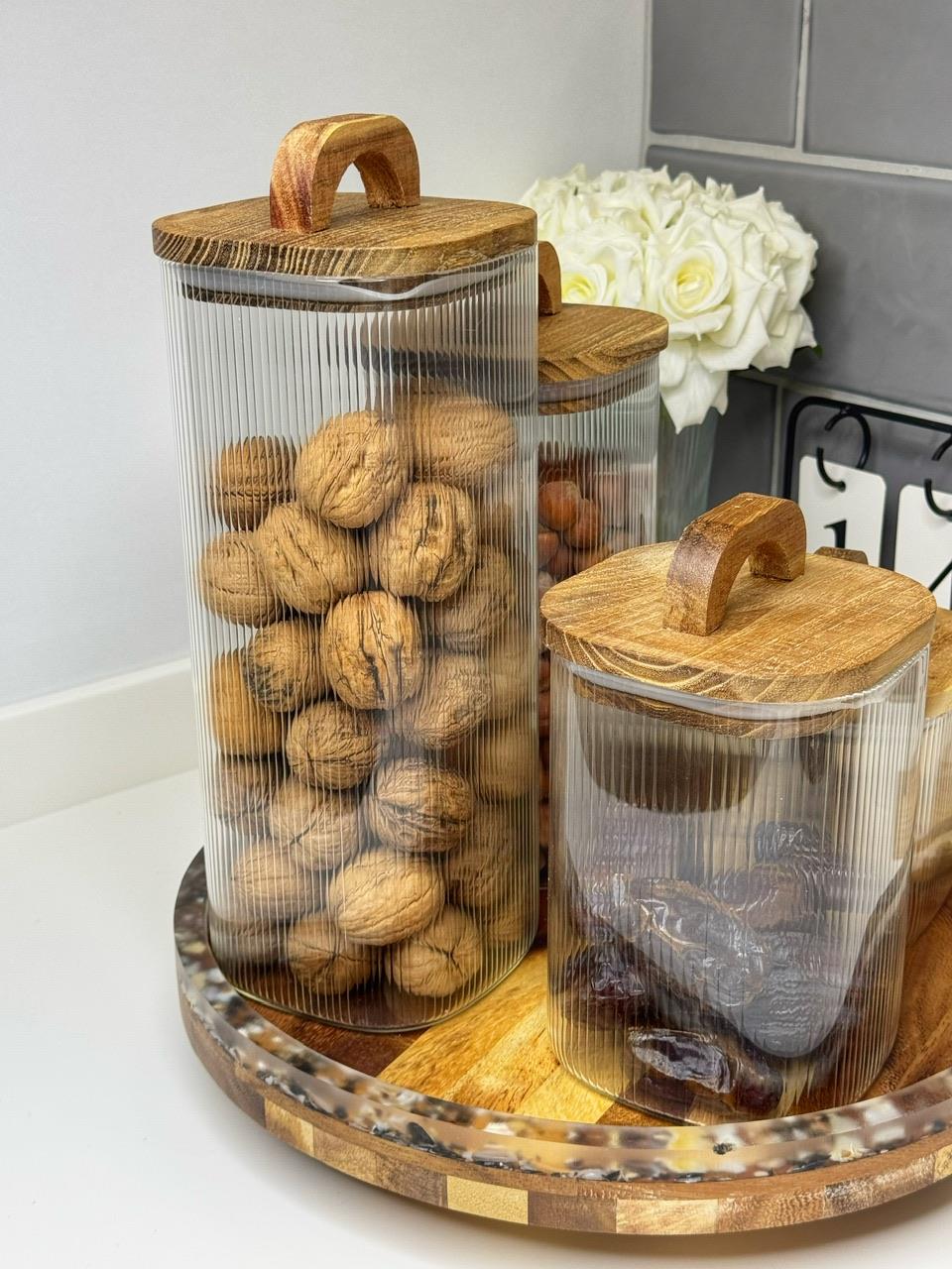 Akasya Döner Standlı 4Lü Cam Kavanoz Set (1)