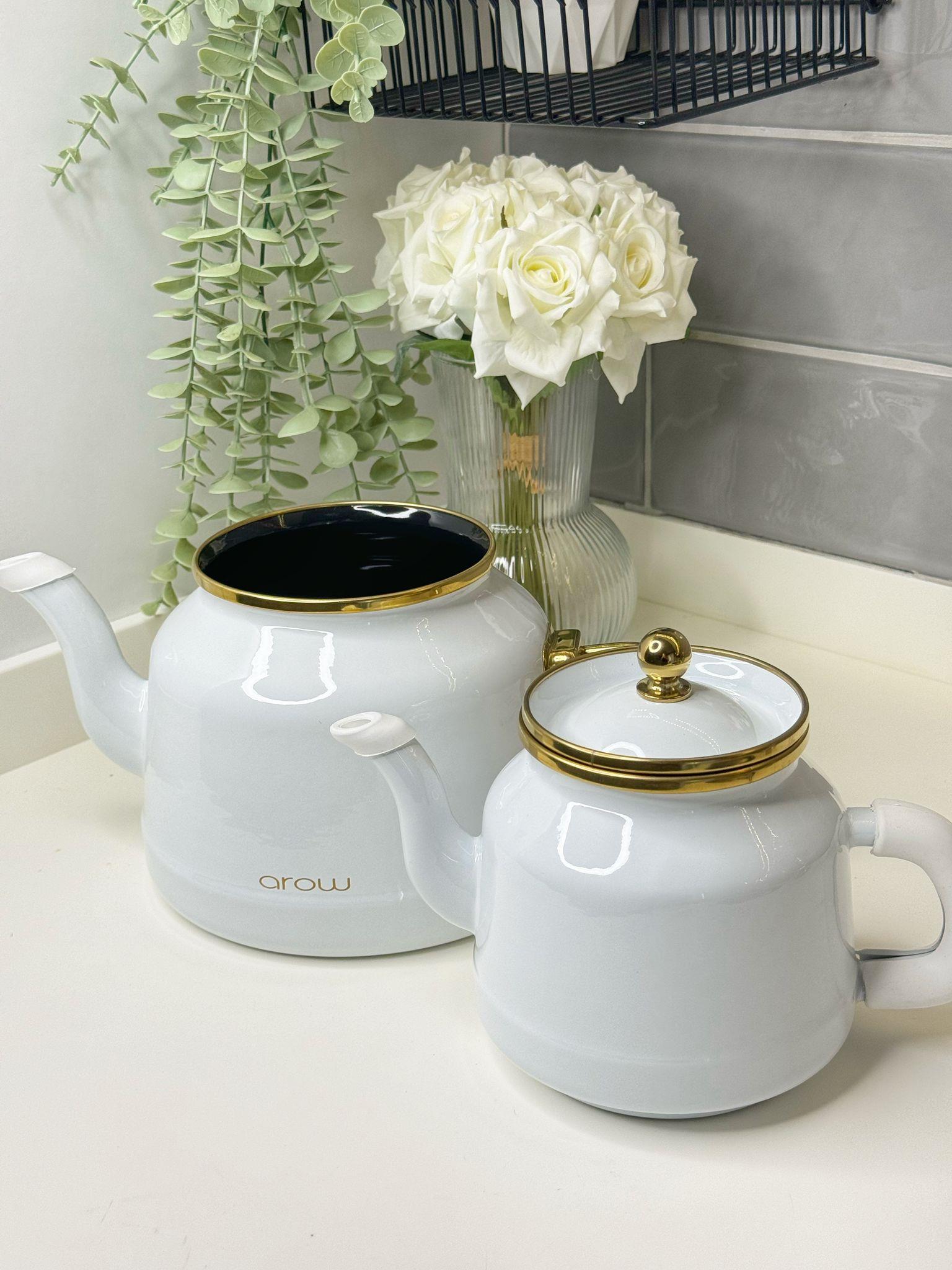 Borena Beyaz Emaye Çaydanlık