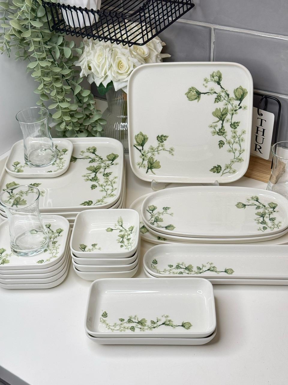 Flora 29 Parça 6 Kişilik Kare Tabaklı Kahvaltılık