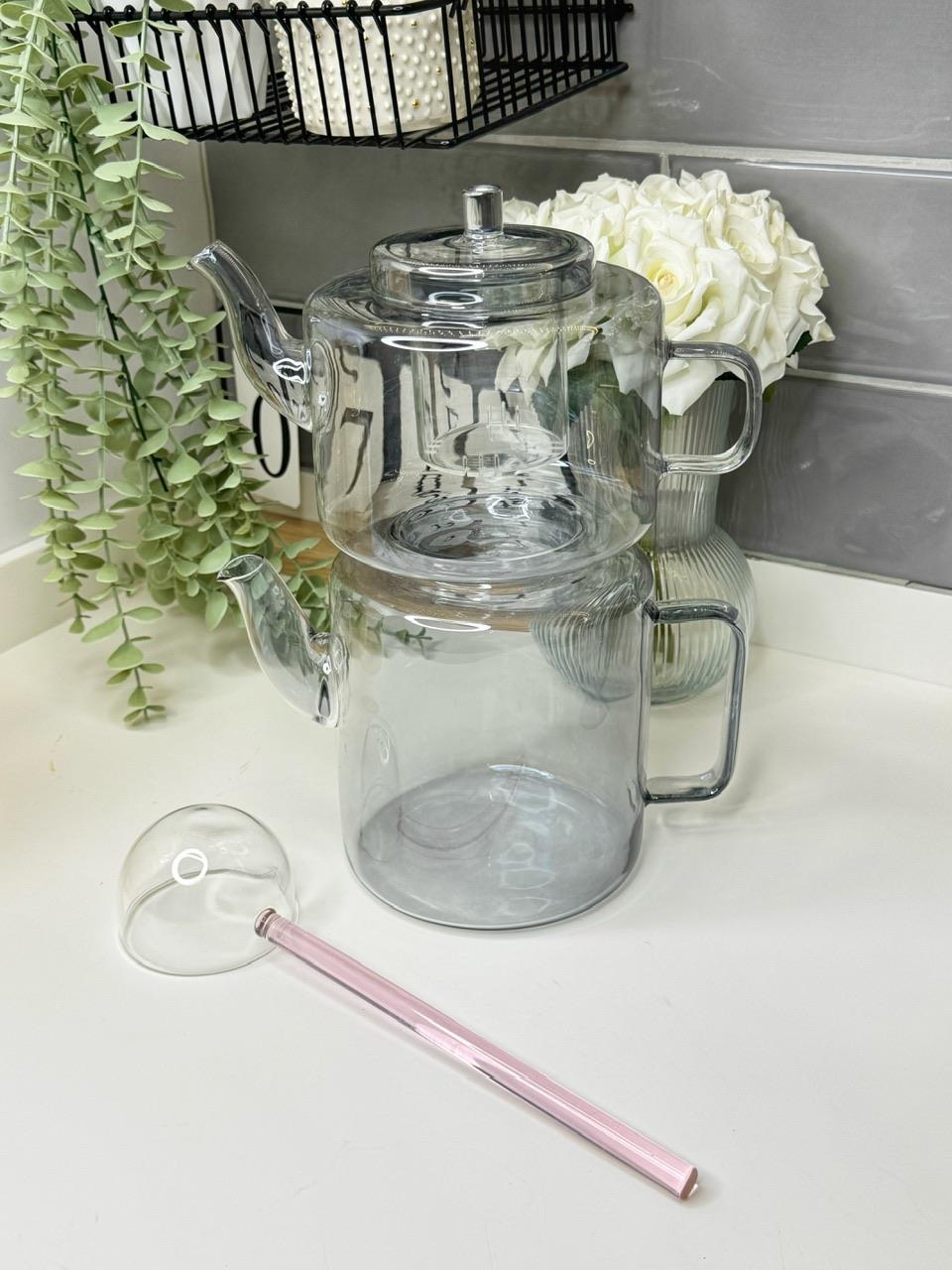 Grlia Hediyeli Füme Cam Çaydanlık