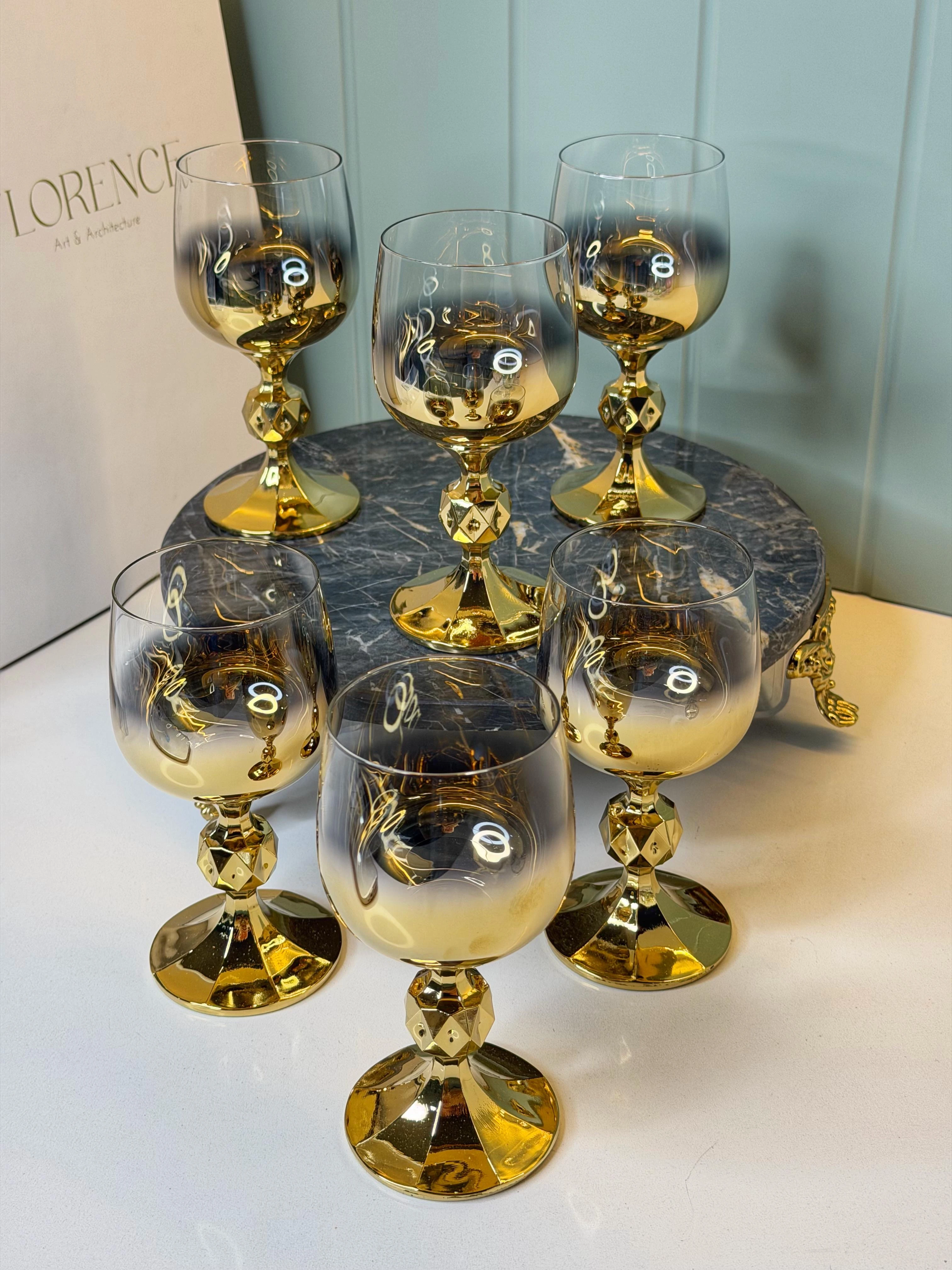 Emira 6 Kişilik Gold/Gümüş Yansıma Kahve Yanı Su Bardağı 