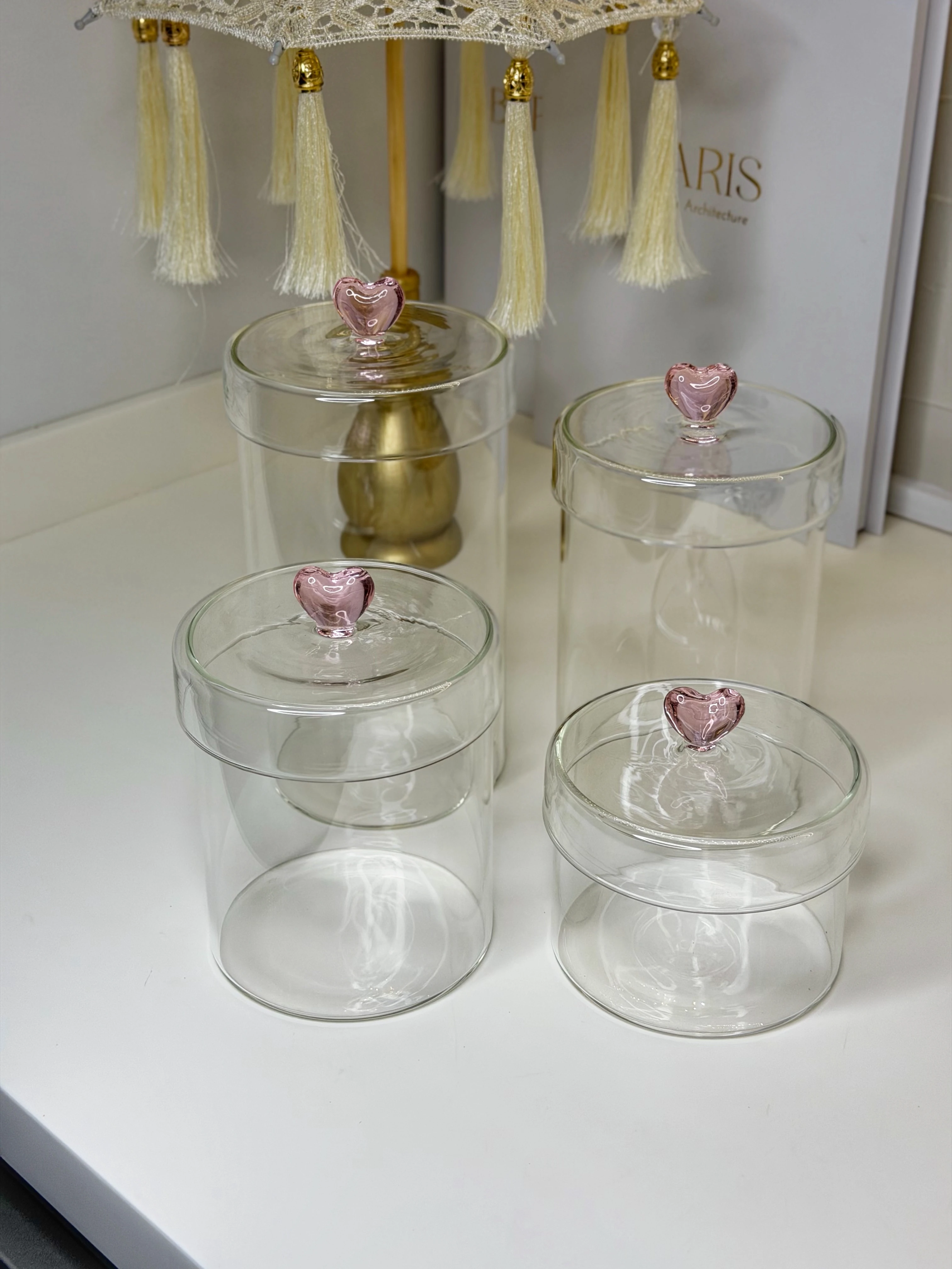 4 Lü Pinerest Kalp Kulplu Cam Kavanoz Seti