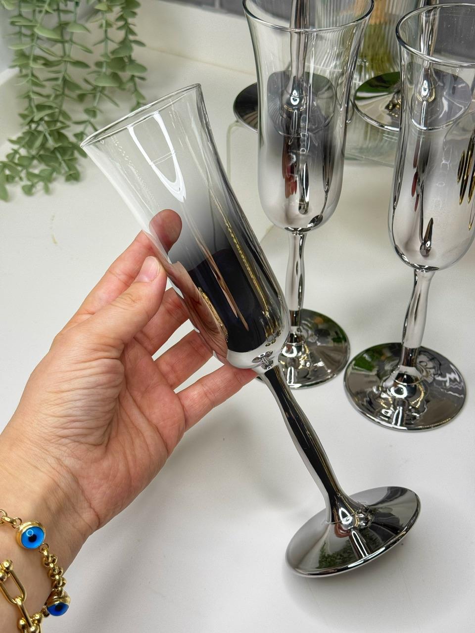 6 Lı Dubai Model Gümüş Kahve Yanı Su Bardağı