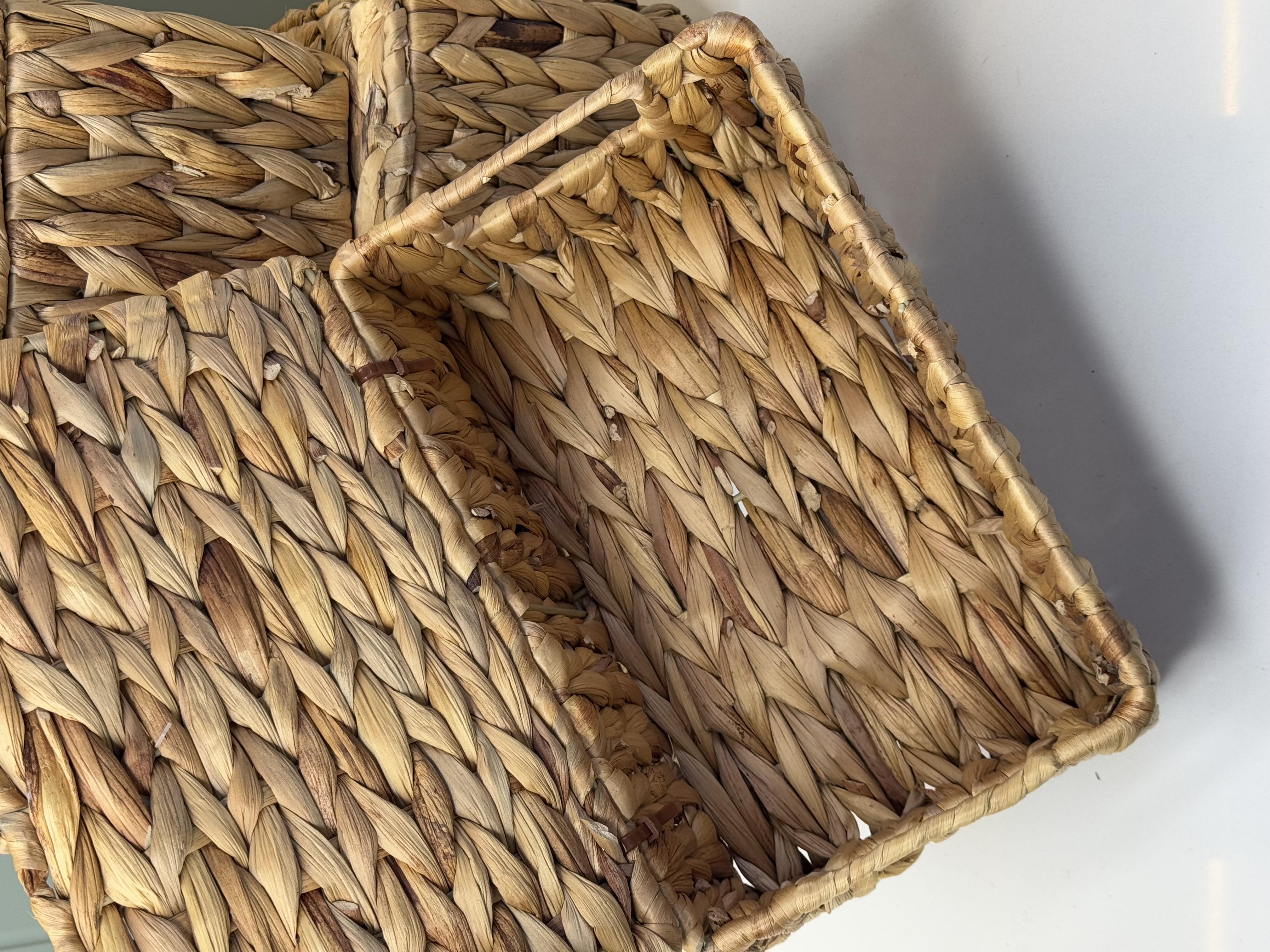 3'Lü Kapaklı Dikdörtgen Hasır Sepet