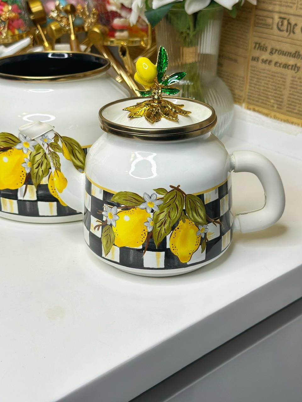 Limon Desenli Emaye Çaydanlık
