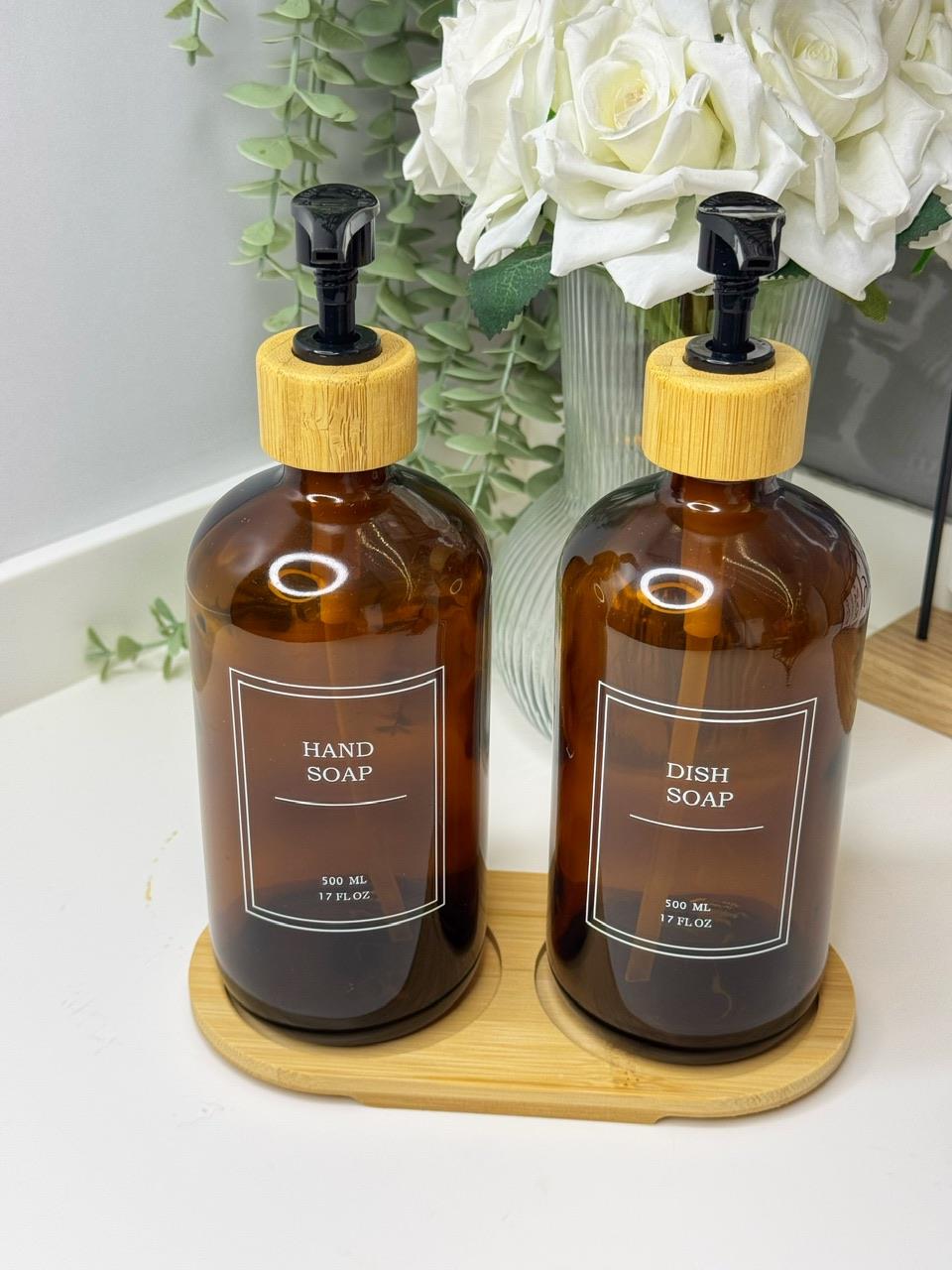Ahşap Standlı Cam Sıvı Sabunluk