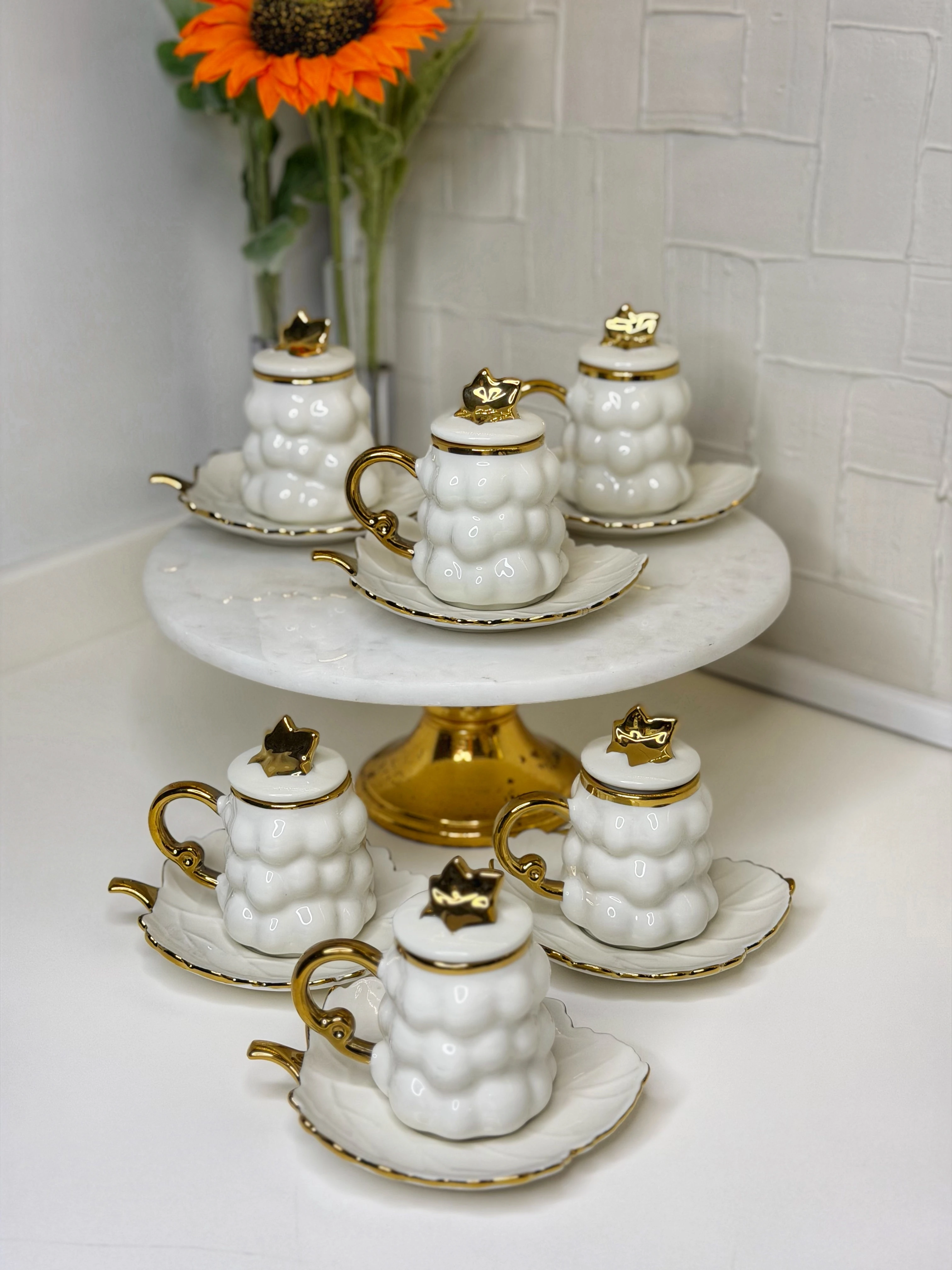 Bubble Beyaz Kapaklı Fincan Takımı