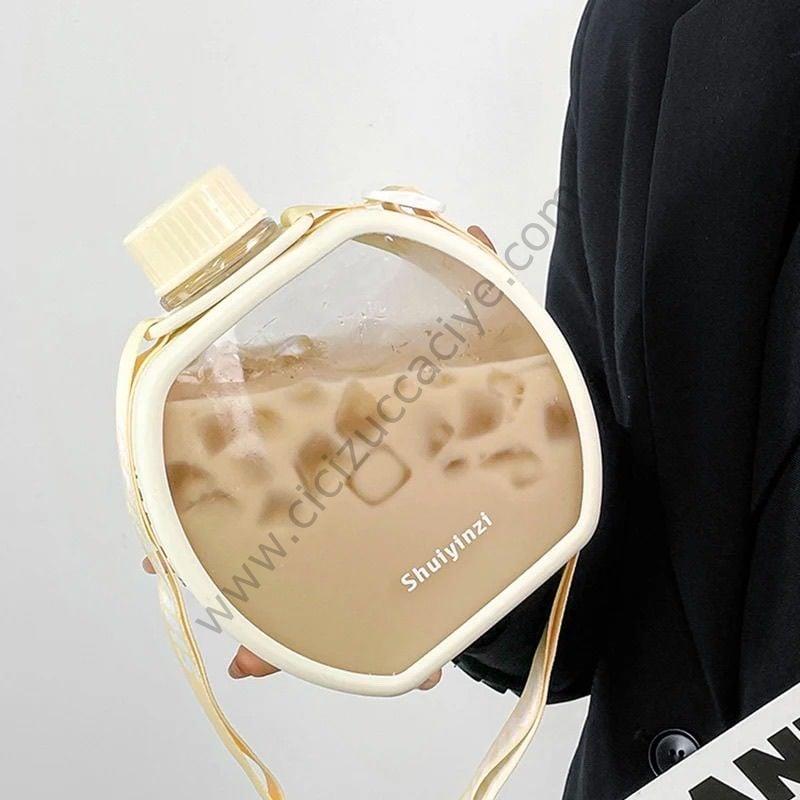 Silikon Kılıflı Askılı Matara / Suluk Krem