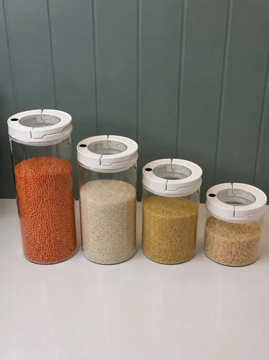 4 Lü Vakumlu / Kilitli Kapak Cam  Erzak Kavanozu