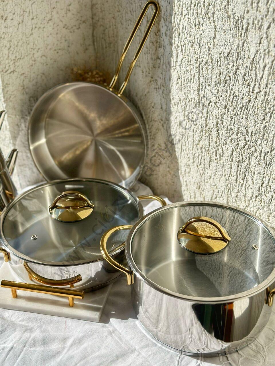 9 PARÇA GOLD KULPLU ÇELİK SET