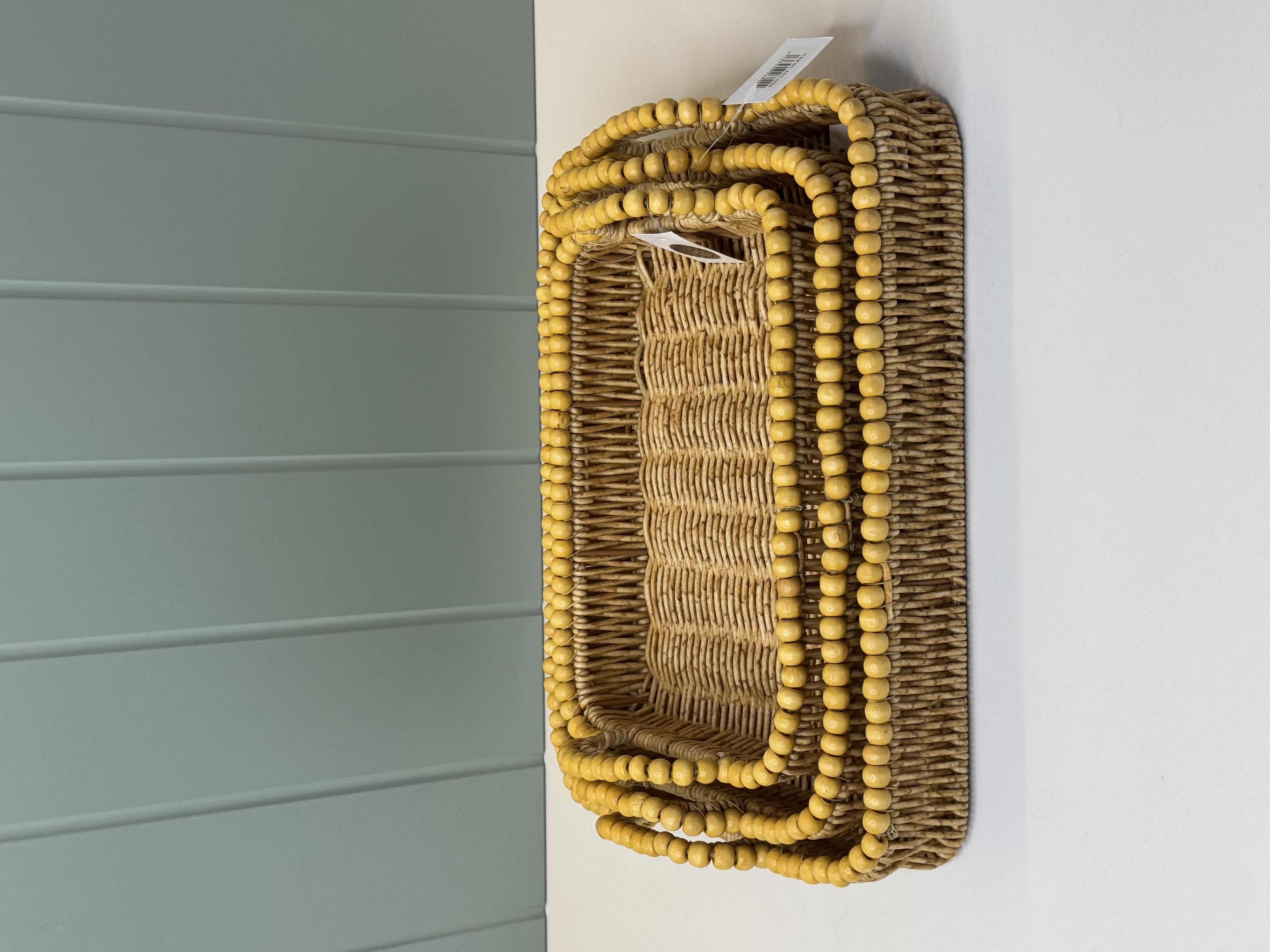 3'Lü Boncuklu hasır Tepsi (Dikdörtgen)