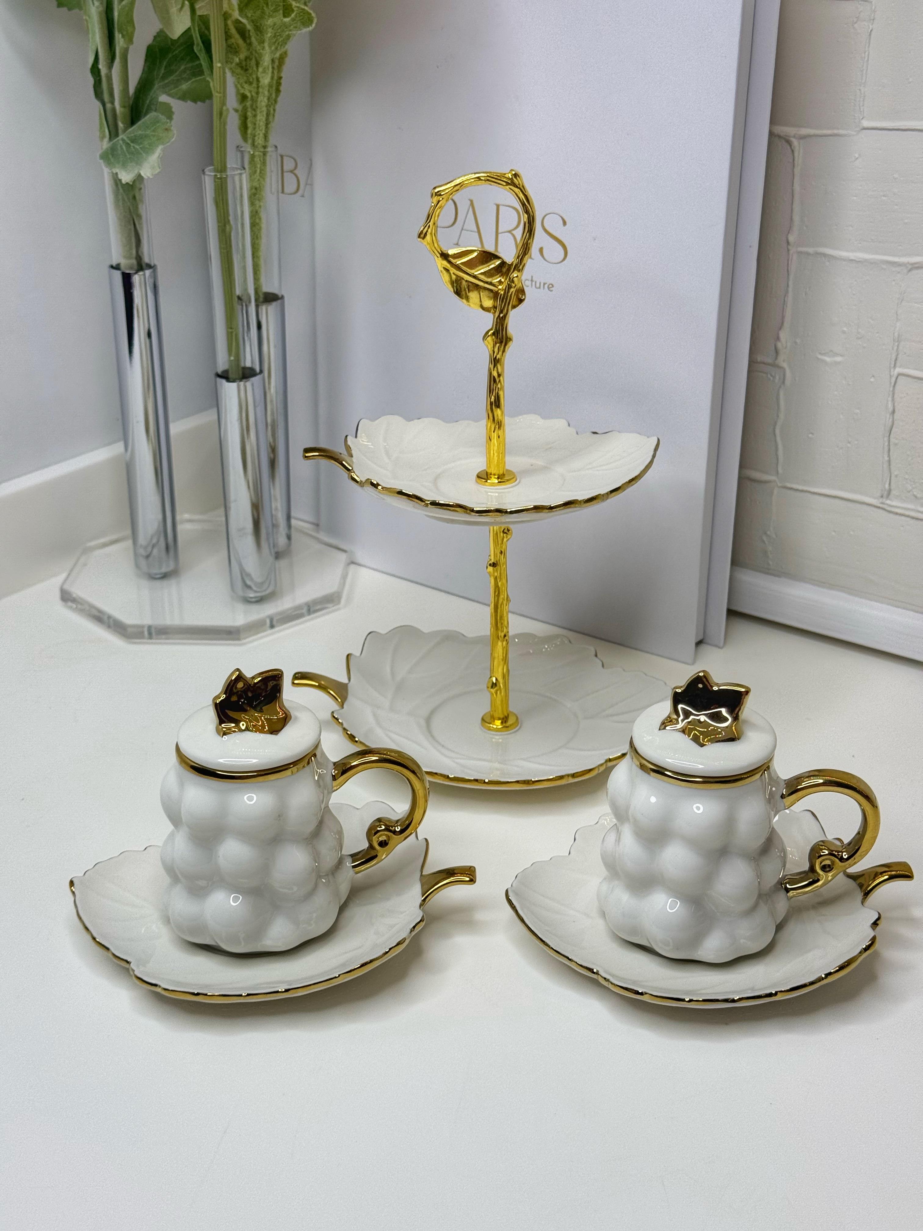 Bubble 2 Kişilik Porselen Fincan Takımı + Katlı Kurabiyelik