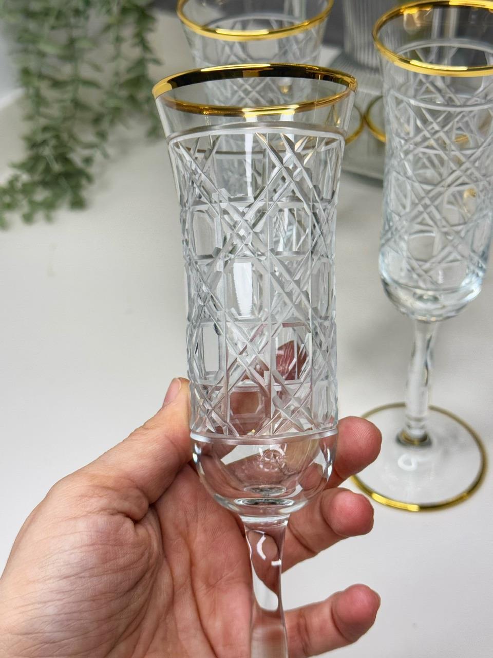 6 Lı Gold Detaylı Bella Desen Kahve Yanı Su Bardağı