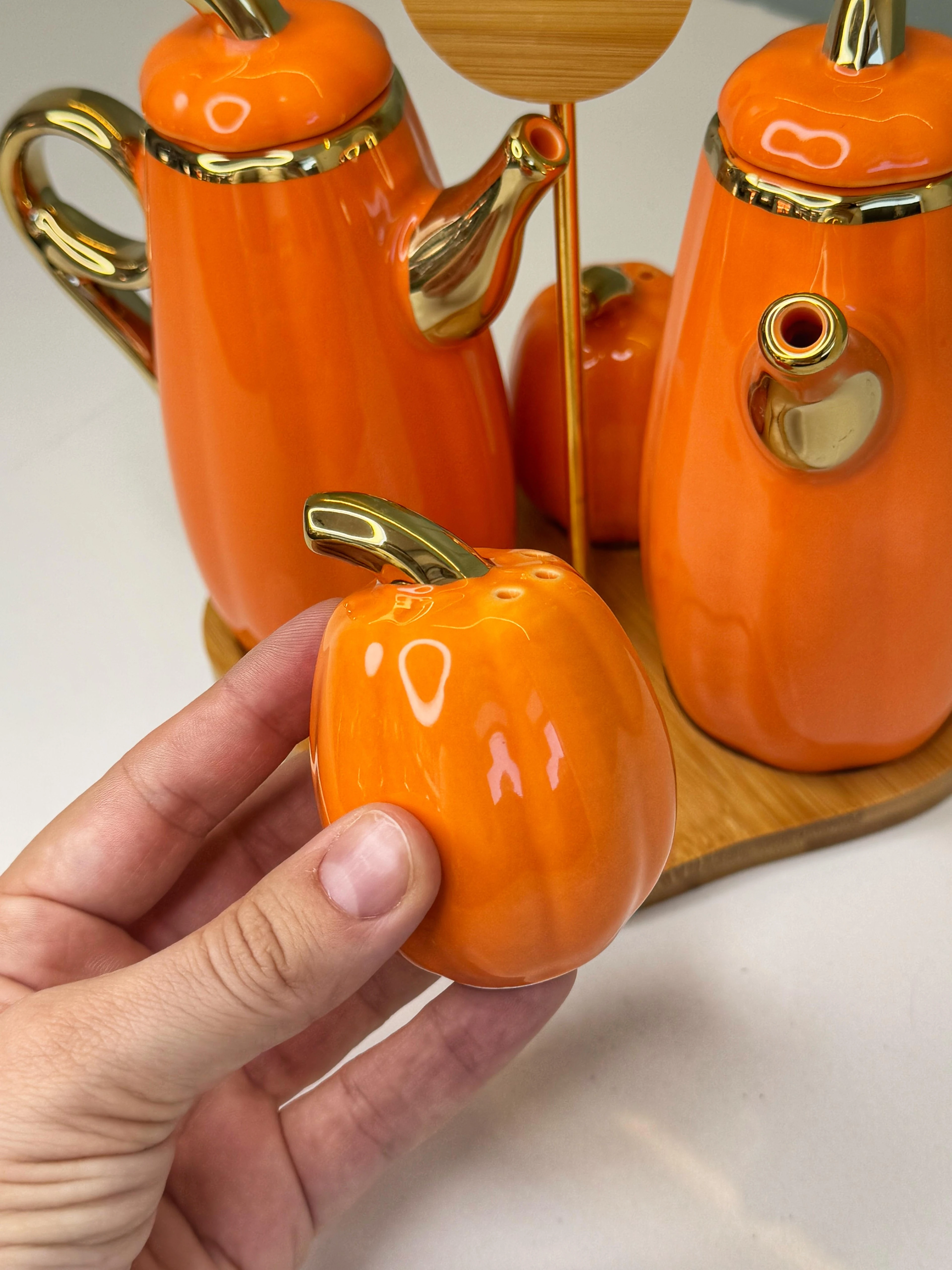 5 Parça Kabak Yağdanlık/Tuzluk Set Turuncu