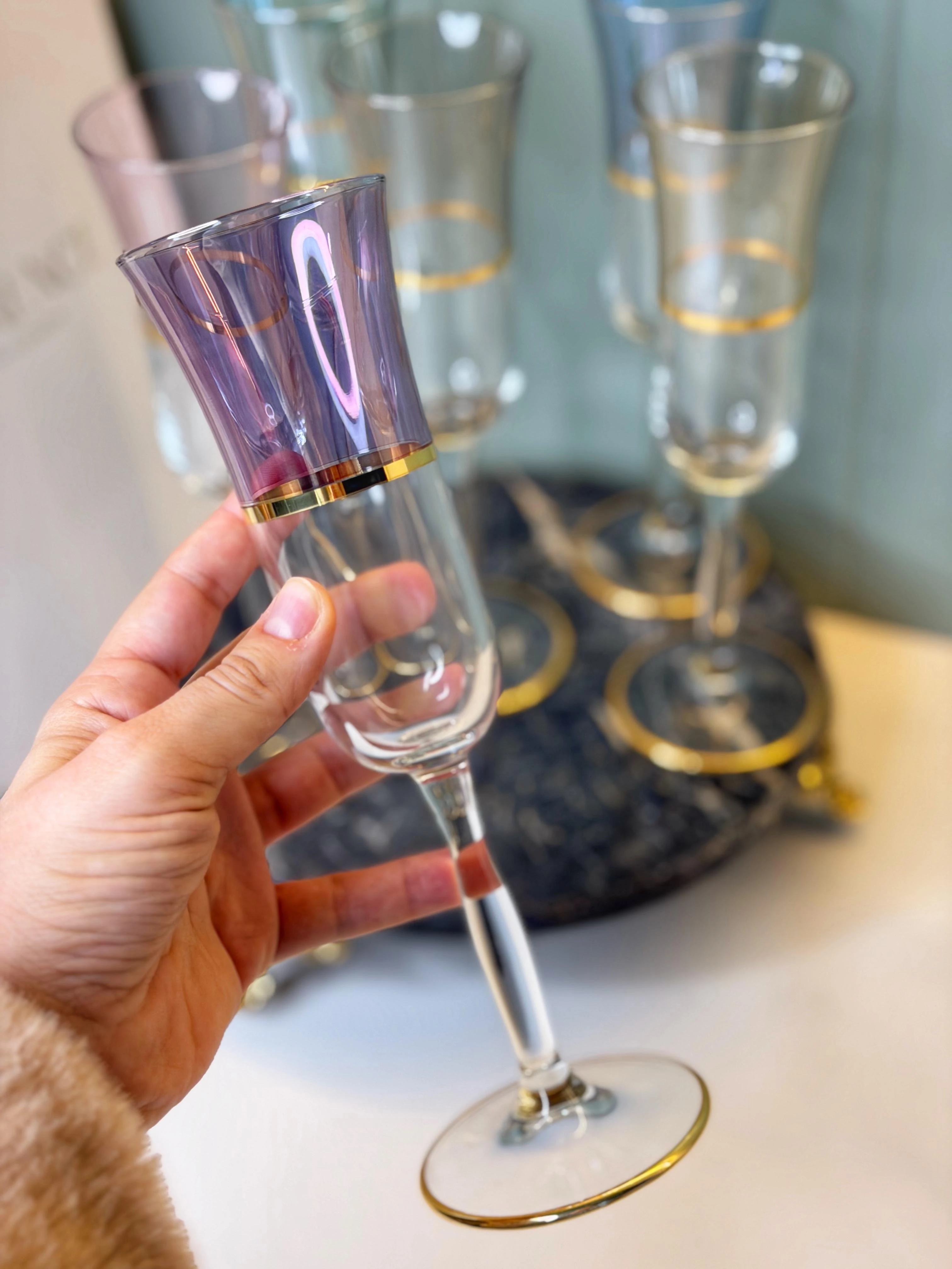 Pebble 6 Kişilik Lüsterli Kahve Yanı Su Bardağı 