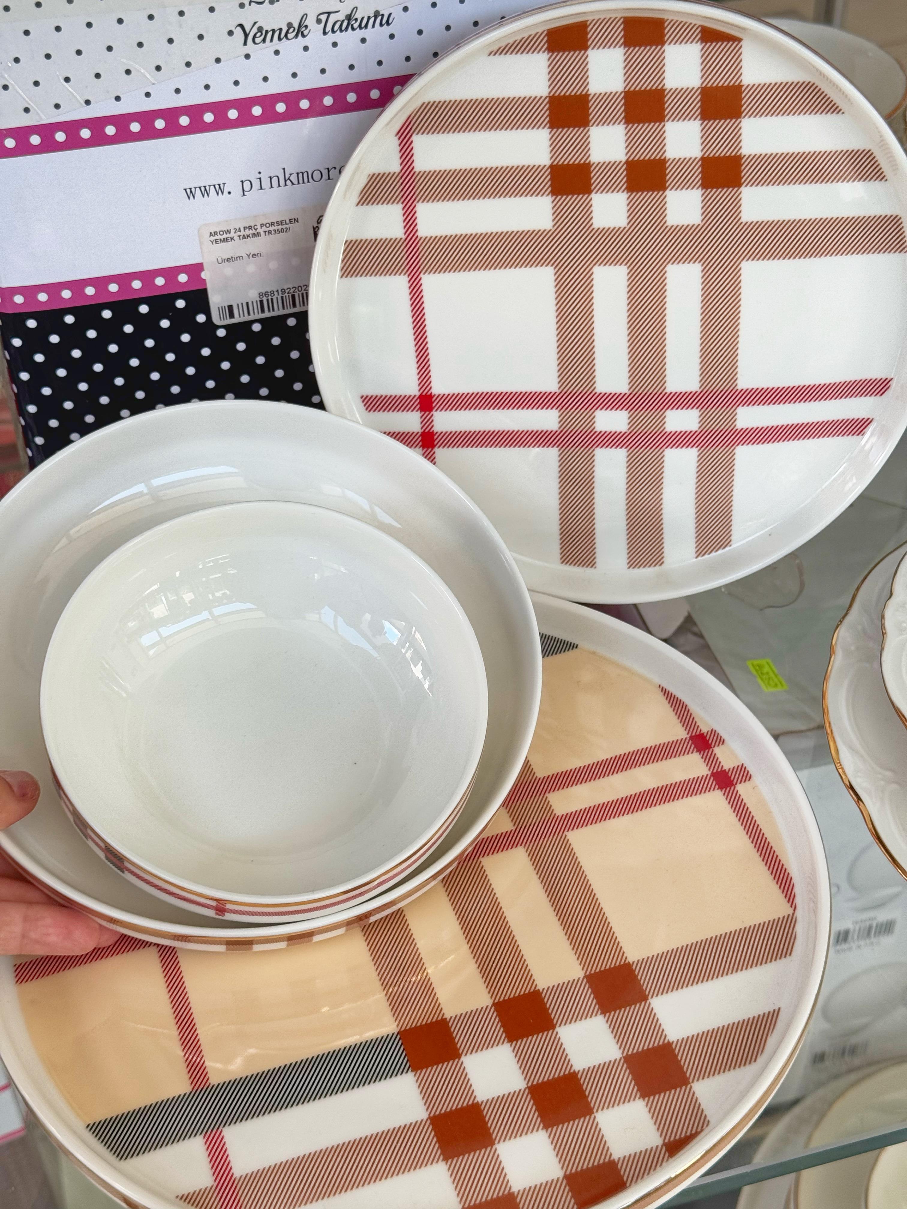 Burberry 6 Kişilik 24 Parça Porselen Yemek Takımı