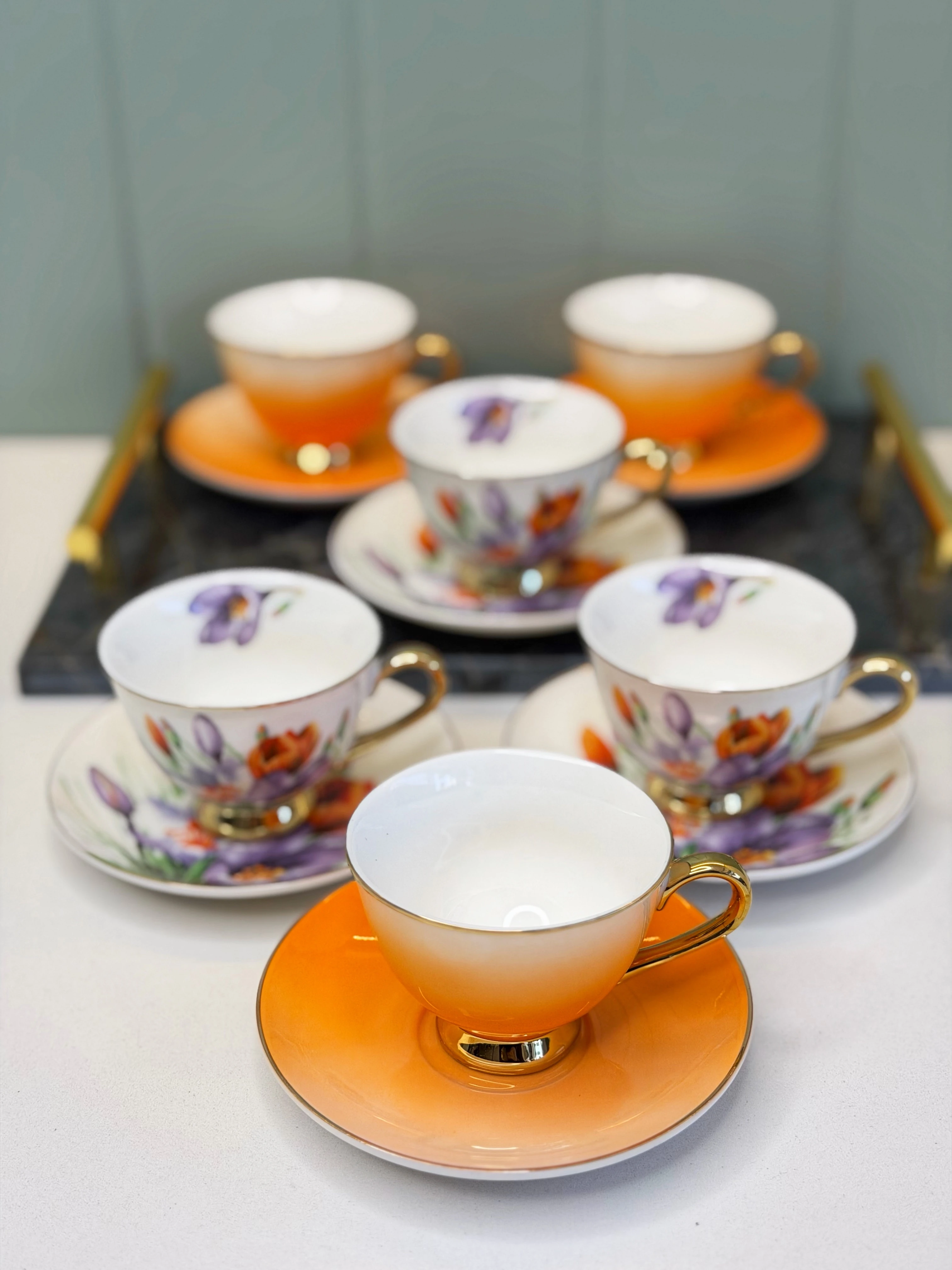 Haitun 6 Kişilik Porselen Türk Kahvesi Fincan Turuncu