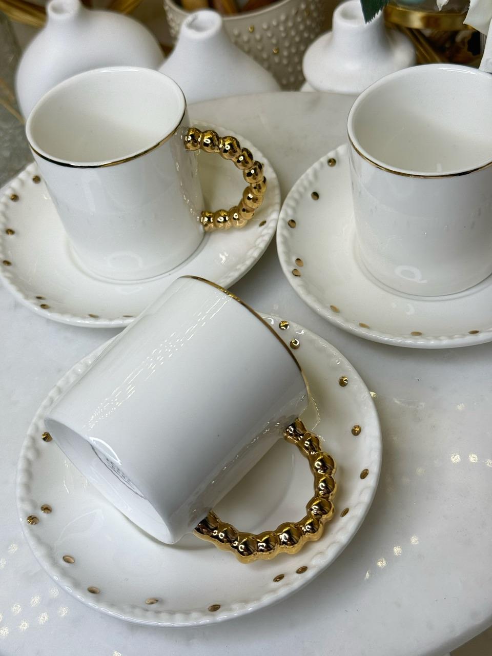 6 Kişilik Gold Boncuk Türk Kahvesi Fincan Takımı
