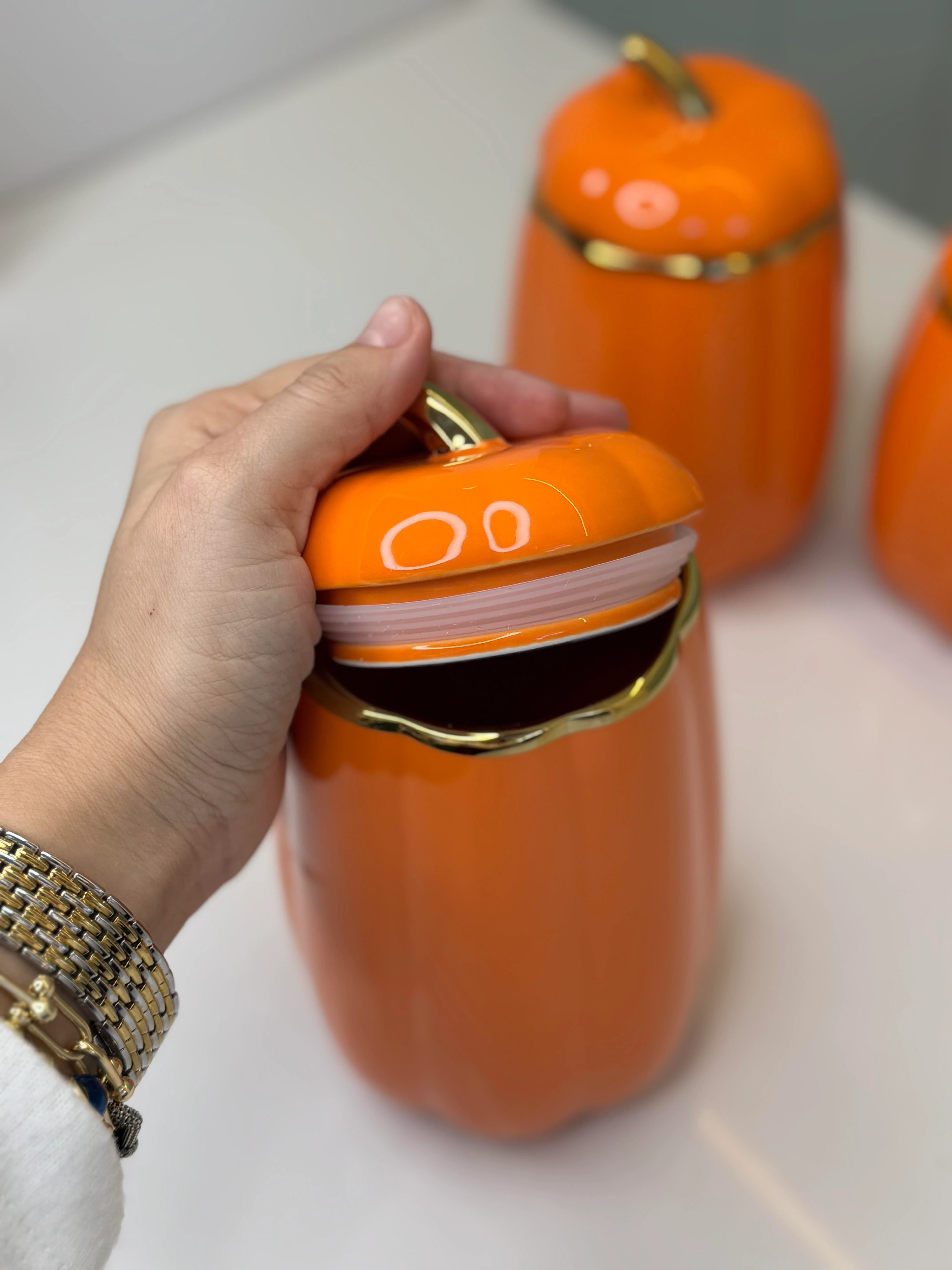 3'lü Turuncu Çay/Şeker/Tuz Kavanozu