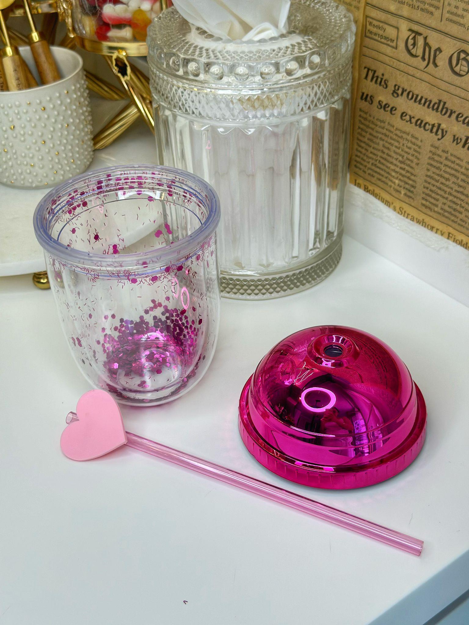 Fuşya Kalpli Pipetli Suluk / Matara