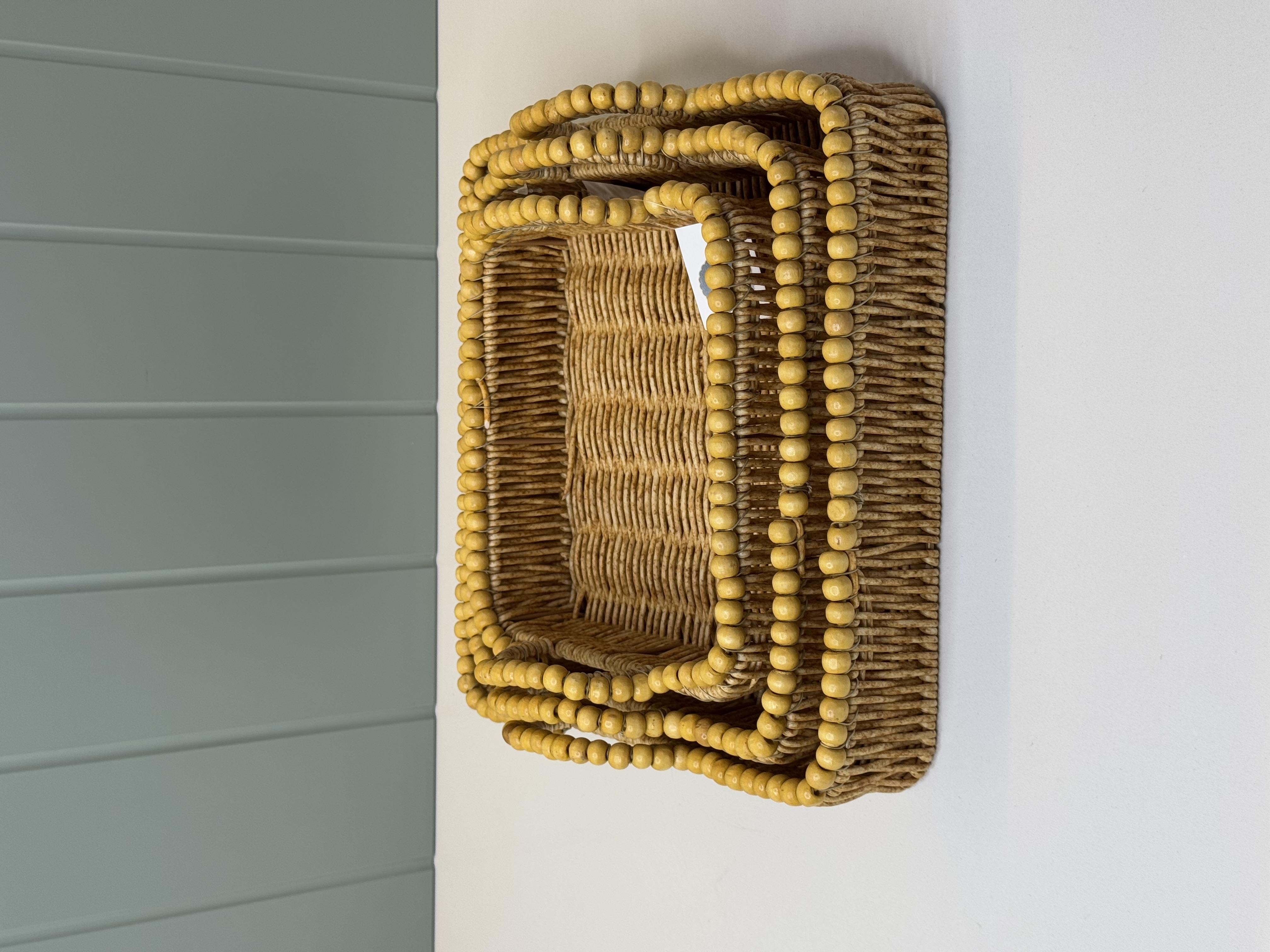 3'Lü Boncuklu hasır  Tepsi (Kare)