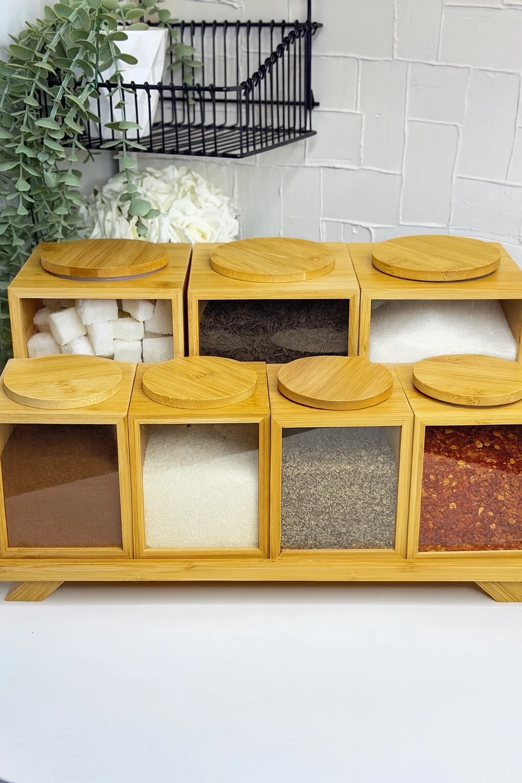 Katze 7 Li Bambu Standlı Baharatlık