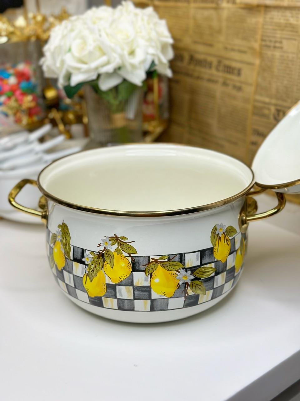 Limon Desenli Emaye Tencere
