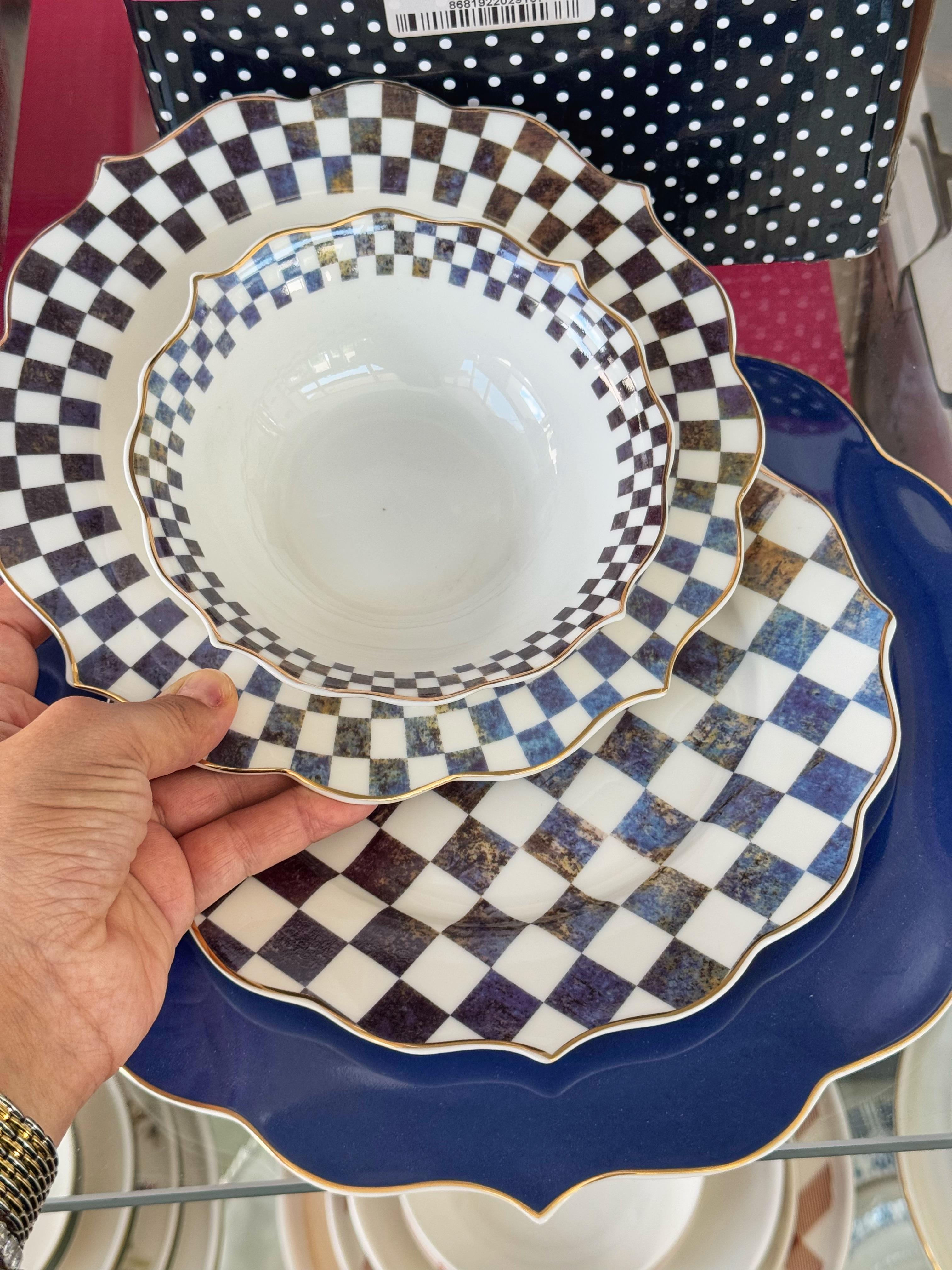 Lacivert Dama 24 Parça 6 Kişilik Porselen Yemek Takımı