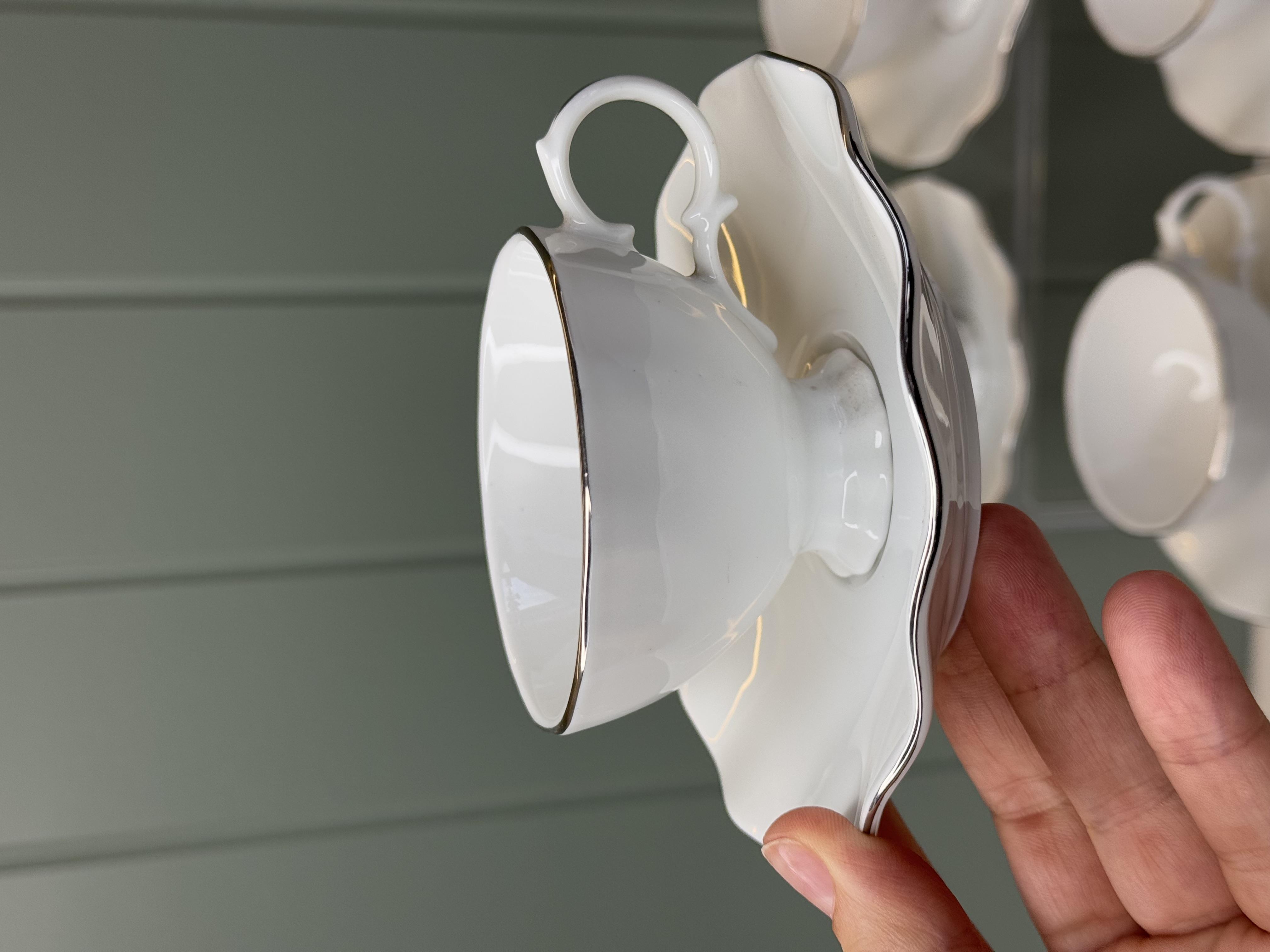 Lotus 6 Kişilik Gümüş Detaylı Porselen Türk Kahvesi Fincanı