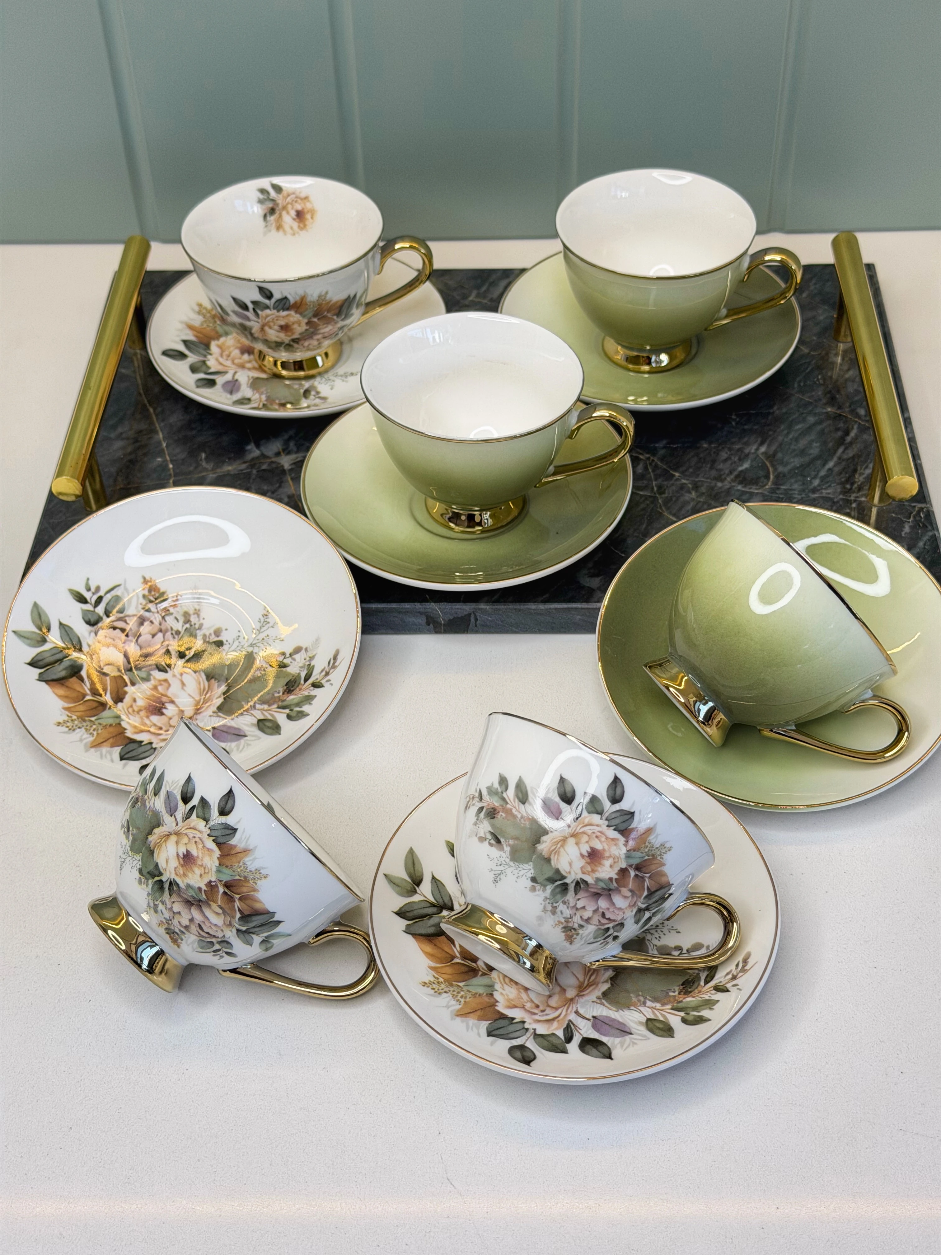 Haitun 6 Kişilik Porselen Türk Kahvesi Fincanı Yeşil