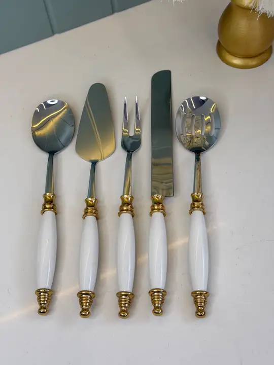 Beyaz Gold 5 Parça Çelik Servis Seti