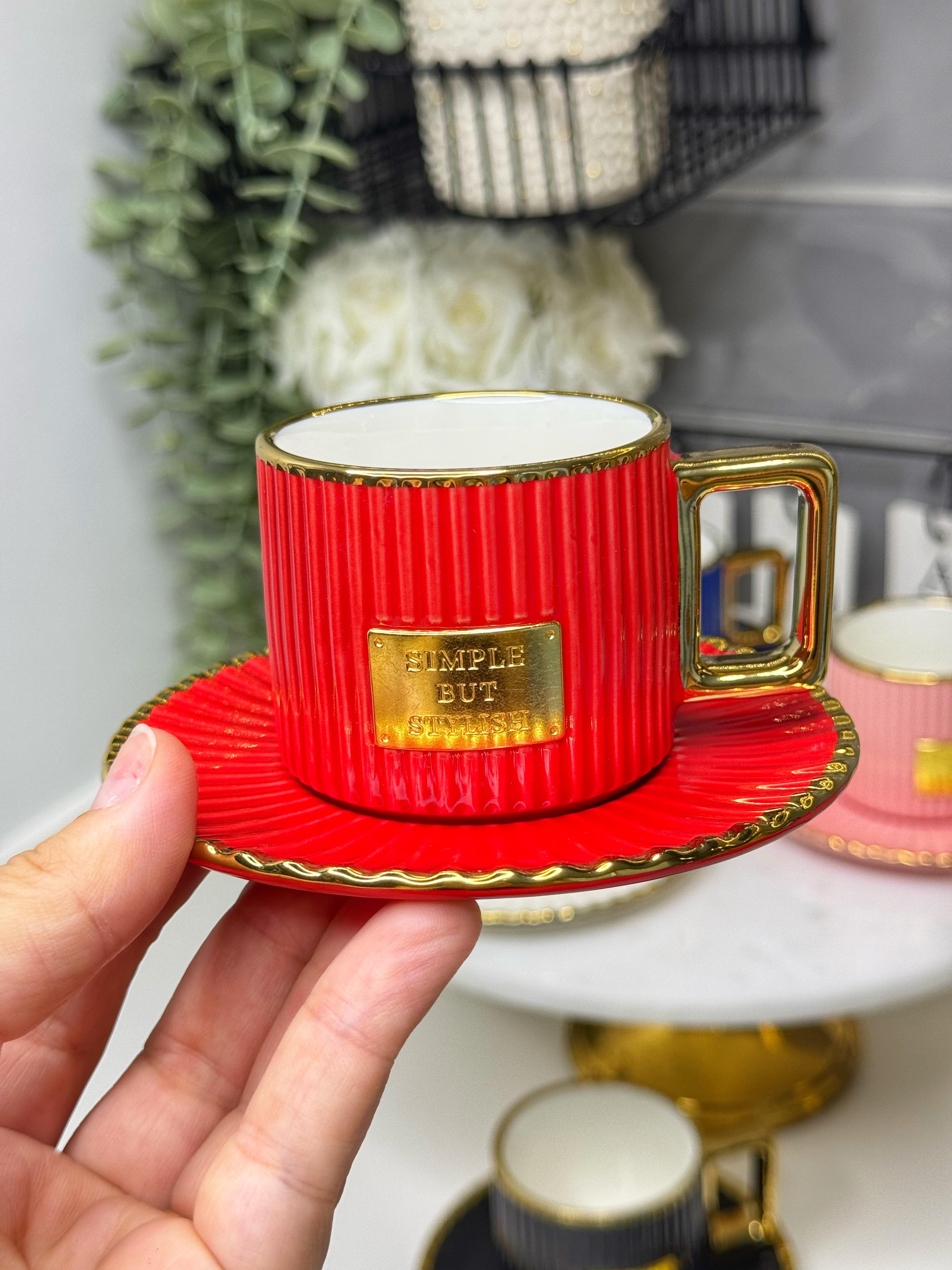 Gold Düğmeli 6 Kişilik Türk Kahvesi Fincanı