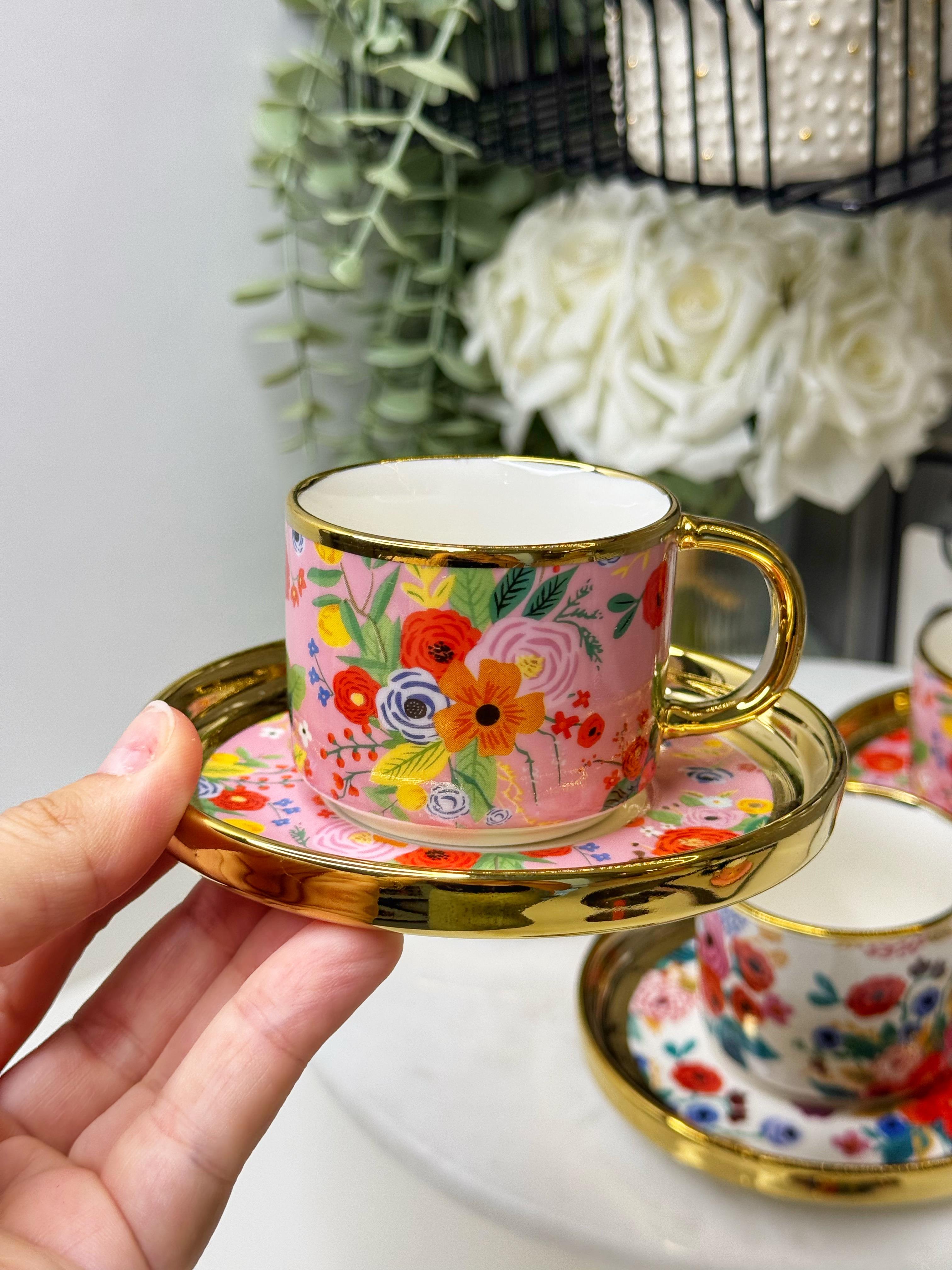 6 Kişilik Çiçekli Türk Kahvesi Fincanı