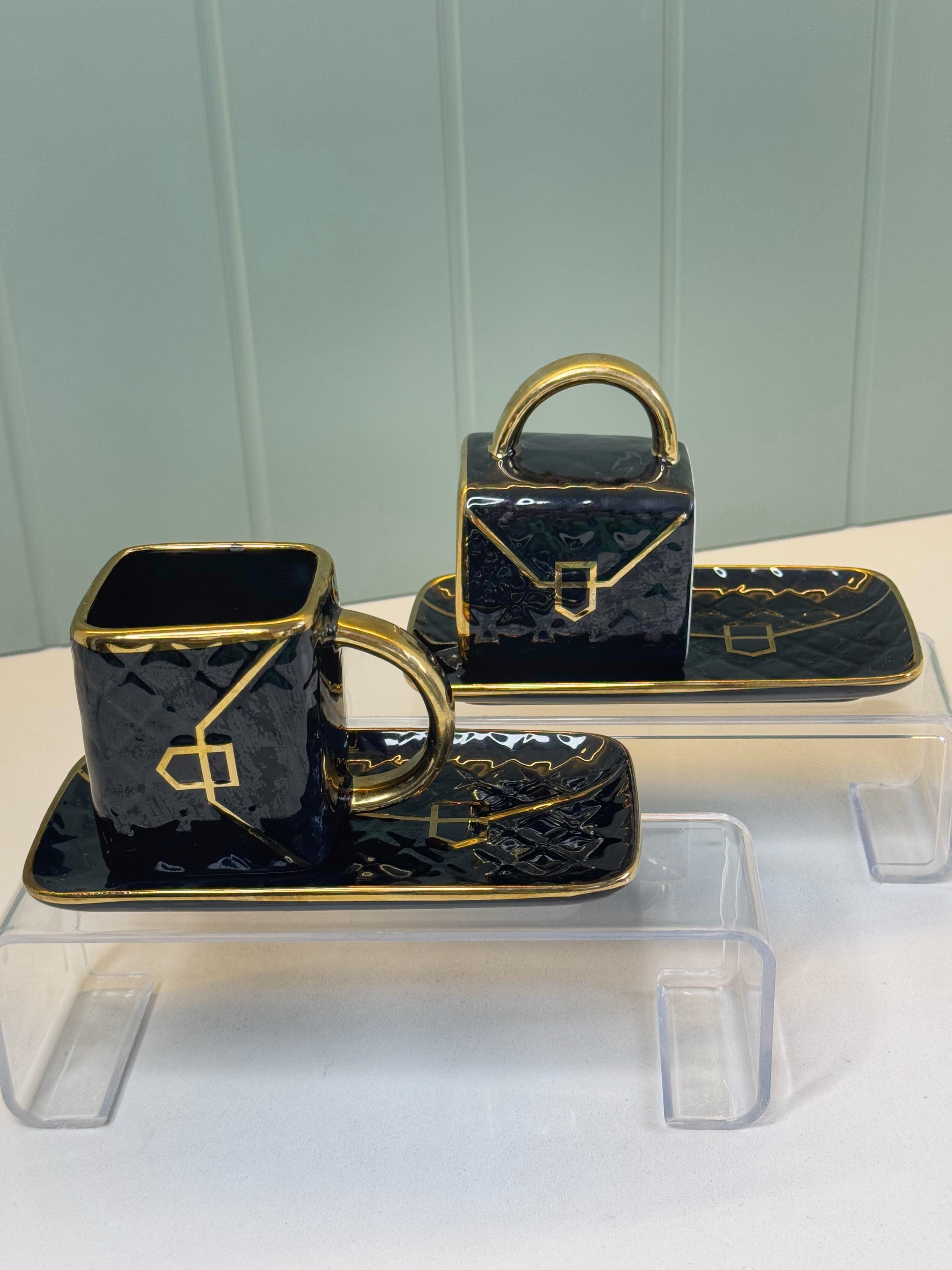 2 Kişilik Çanta Model Türk Kahvesi Fincanı Siyah