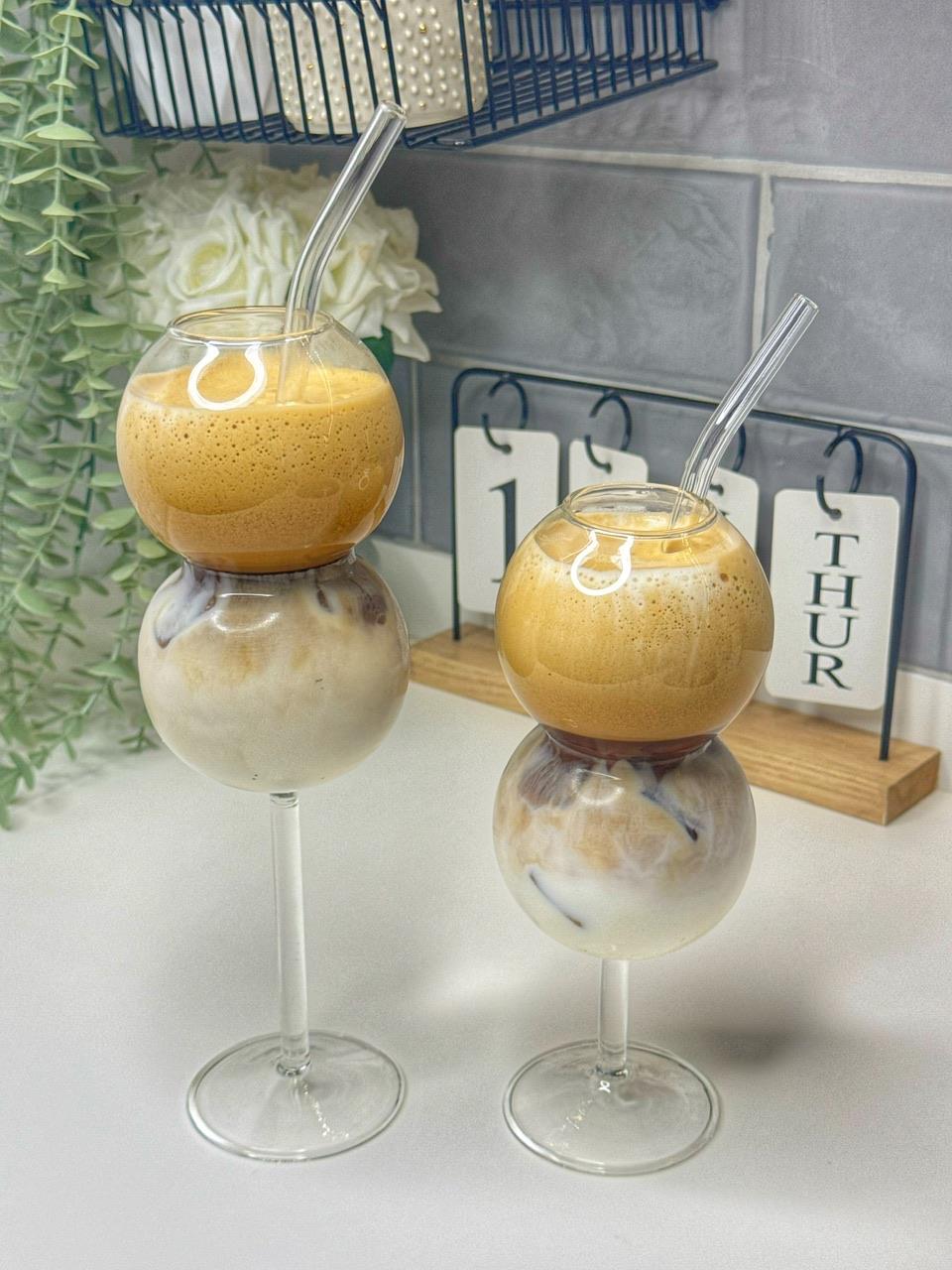 2 Li Bombeli Soğuk Kahve Bardağı / 2 Li Cam Pipet