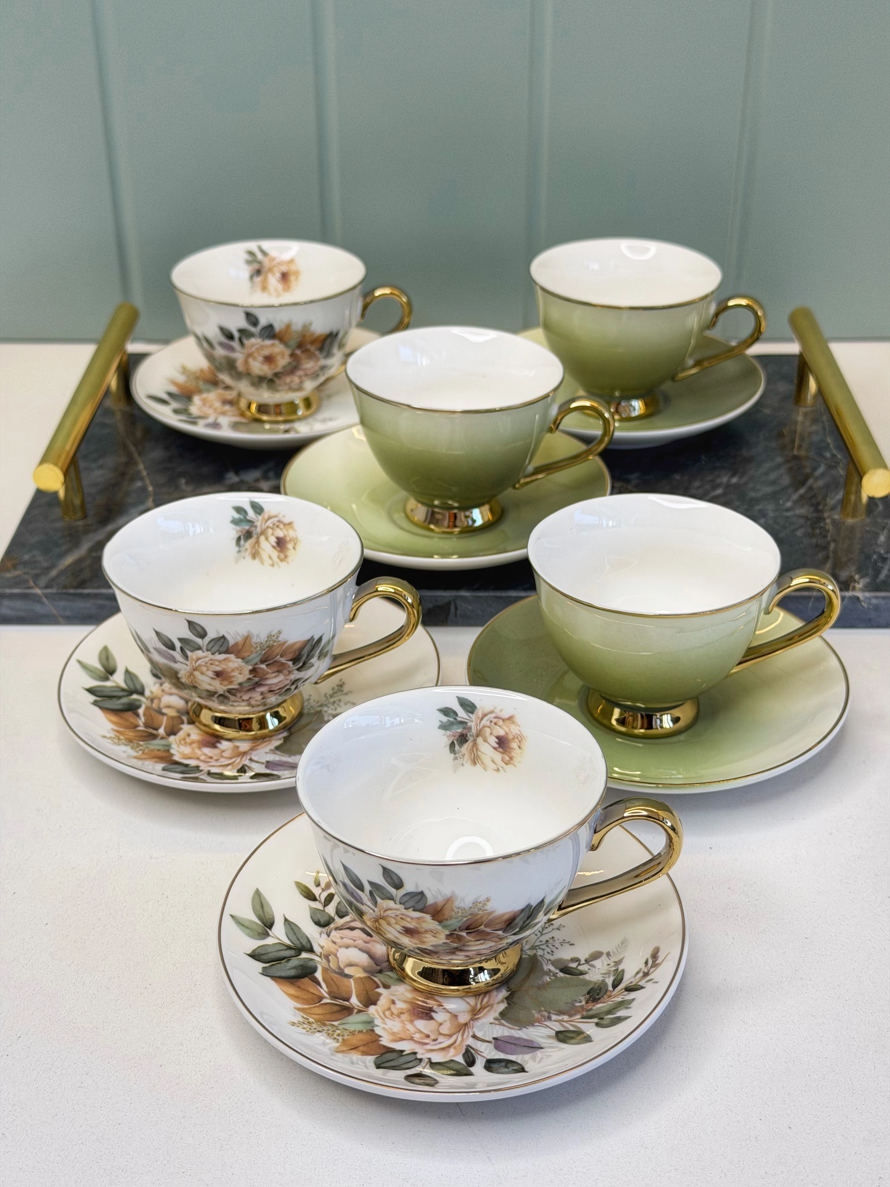 Haitun 6 Kişilik Porselen Türk Kahvesi Fincanı Yeşil