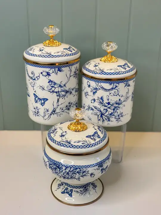 Maison Blue Kavanoz & Şekerlik Emaye Set