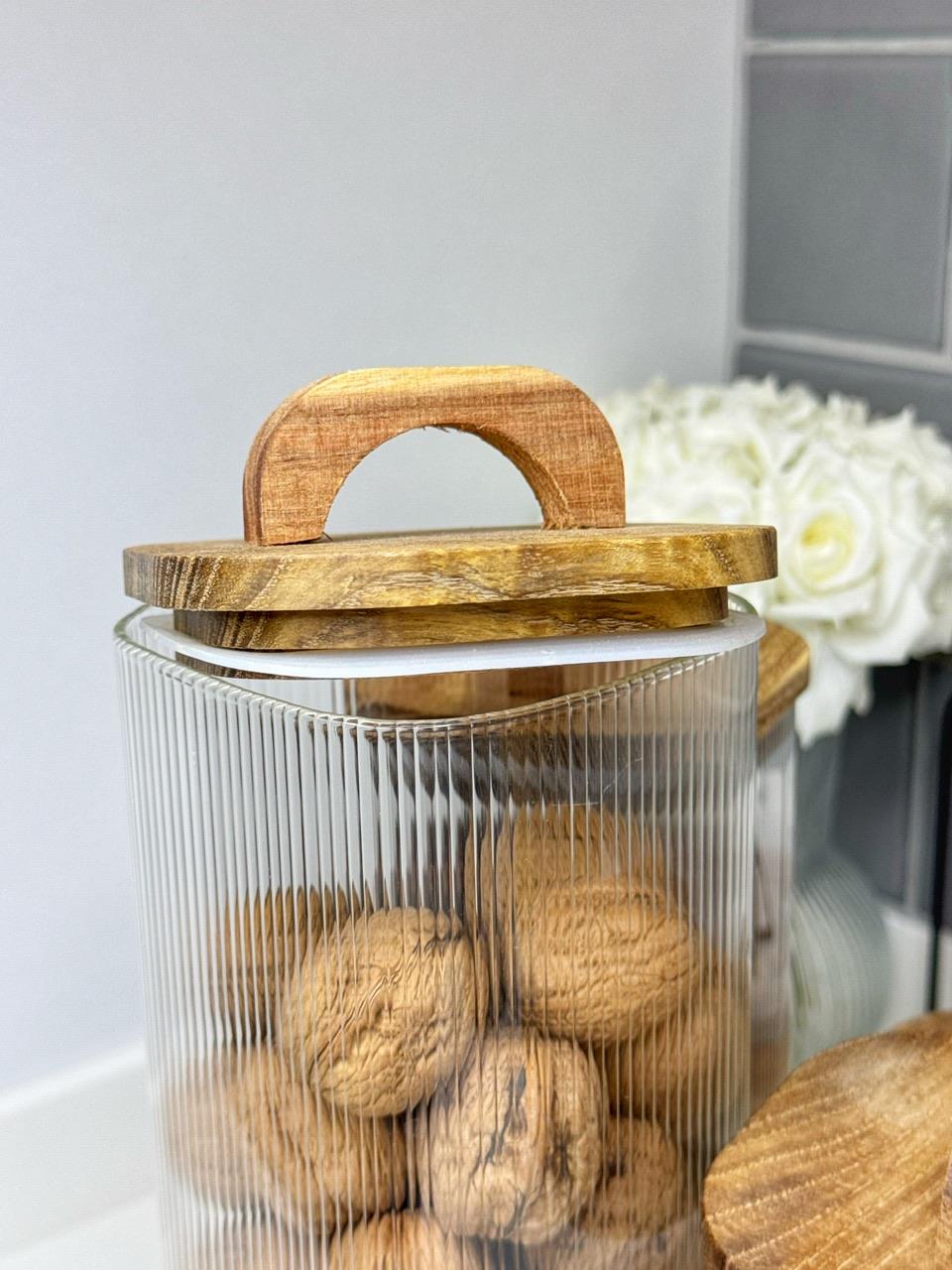 Akasya Döner Standlı 4Lü Cam Kavanoz Set (1)