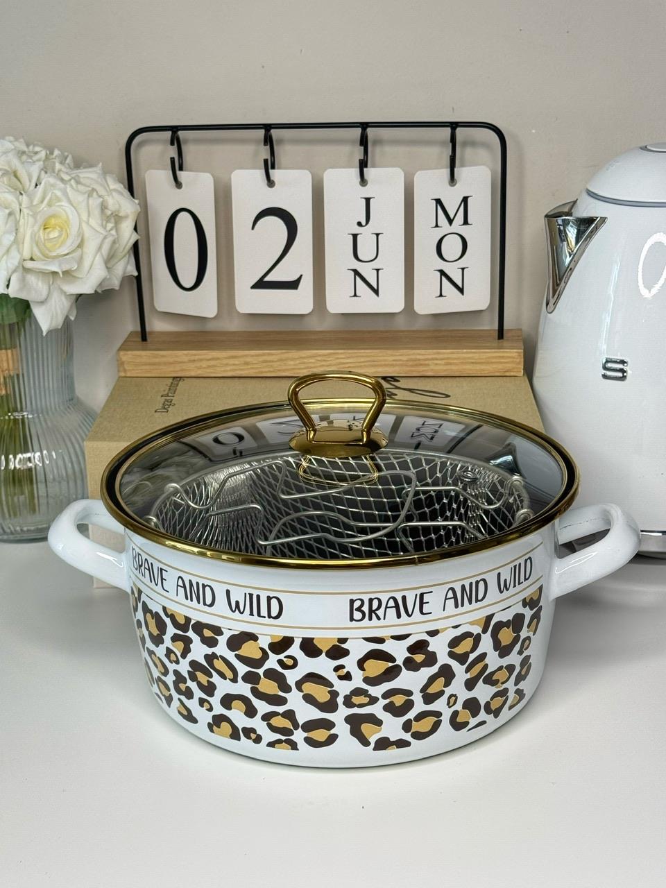 Leopar Desenli Emaye Kızartma Tenceresi