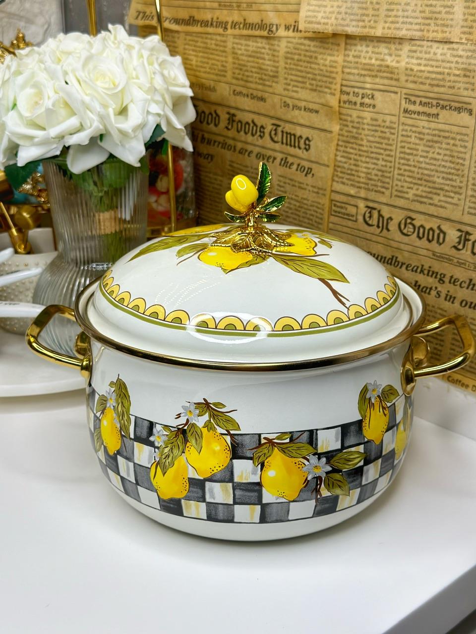 Limon Desenli Emaye Tencere